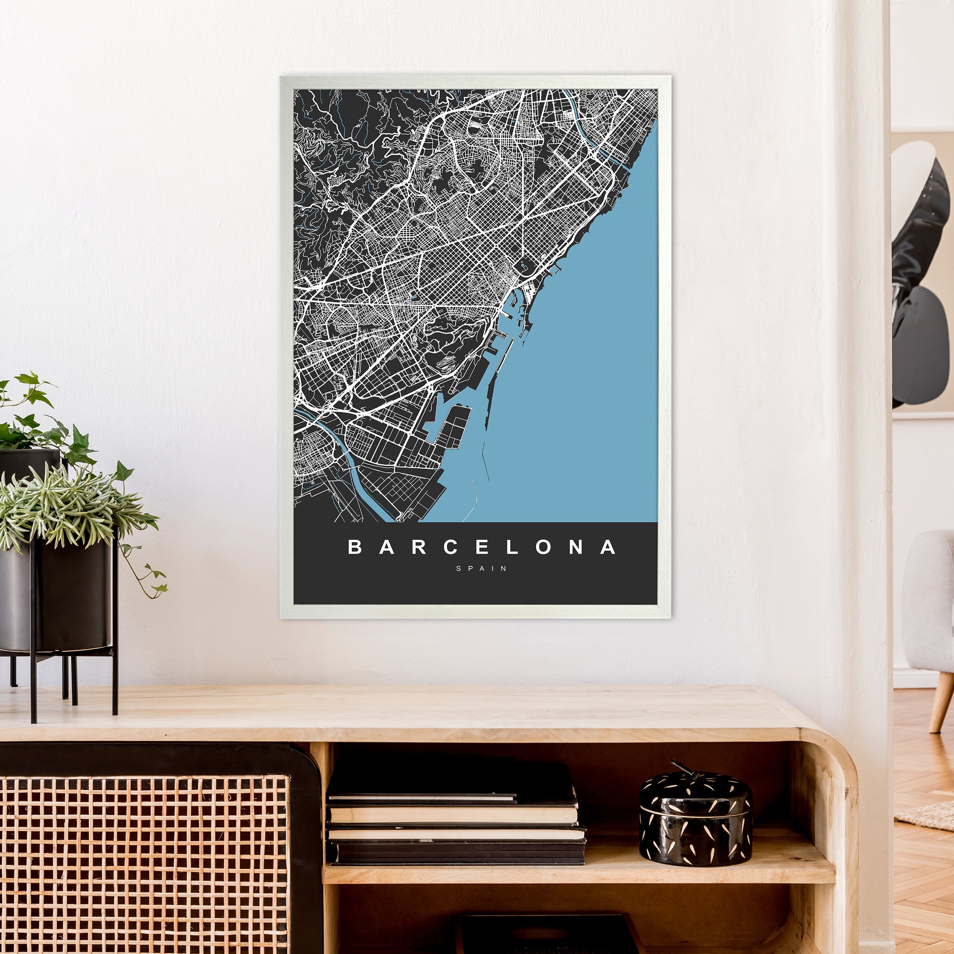 Barcelona Art Print by UrbanMaps A1 Oak Frame