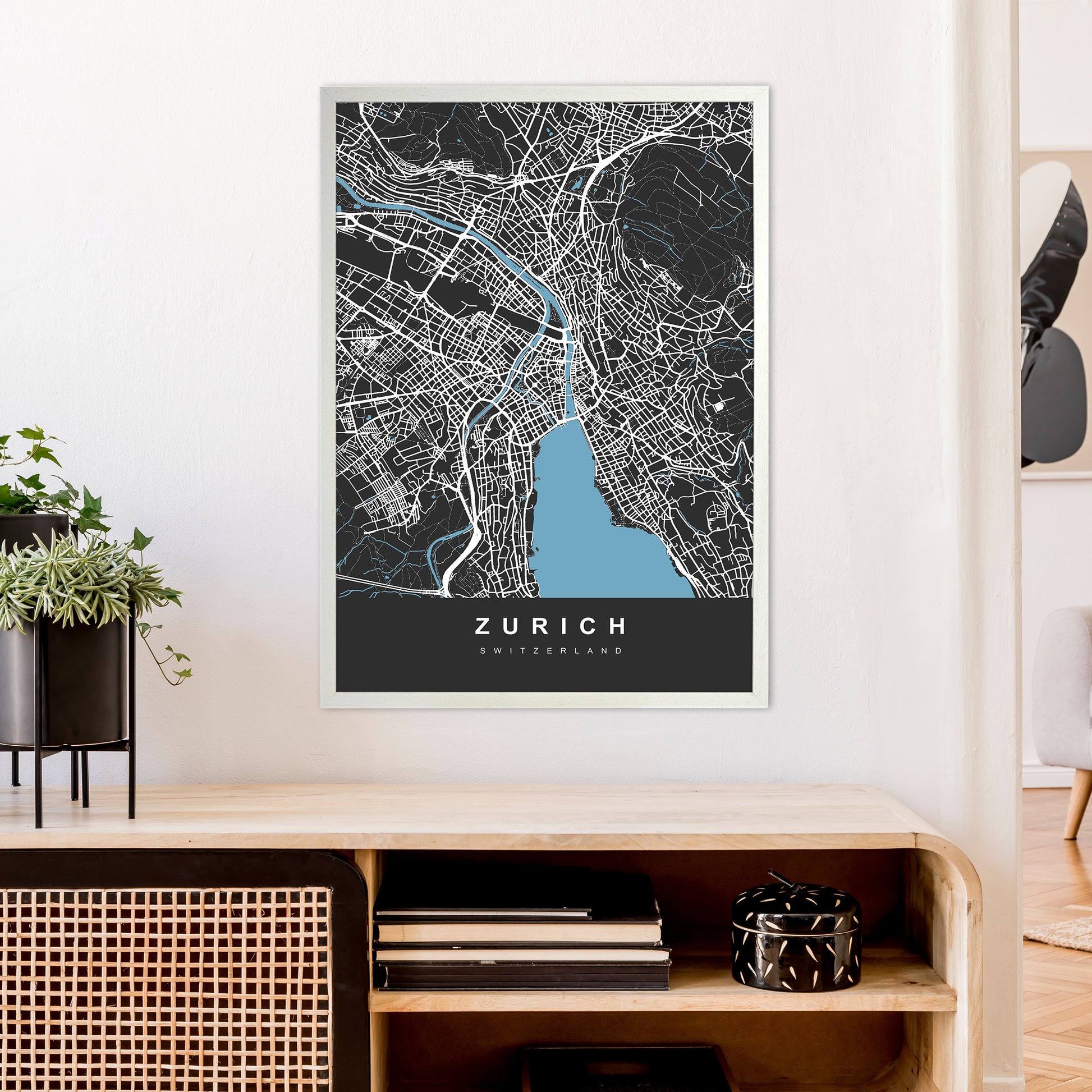 Zurich Art Print by UrbanMaps A1 Oak Frame