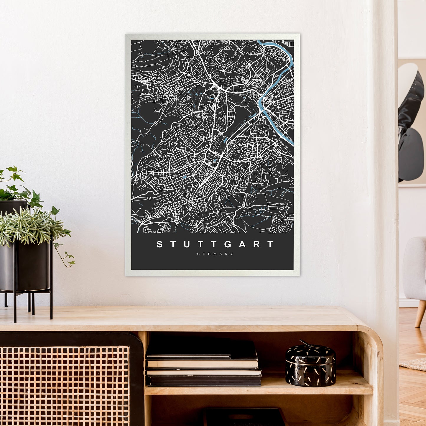 Stuttgart Art Print by UrbanMaps A1 Oak Frame
