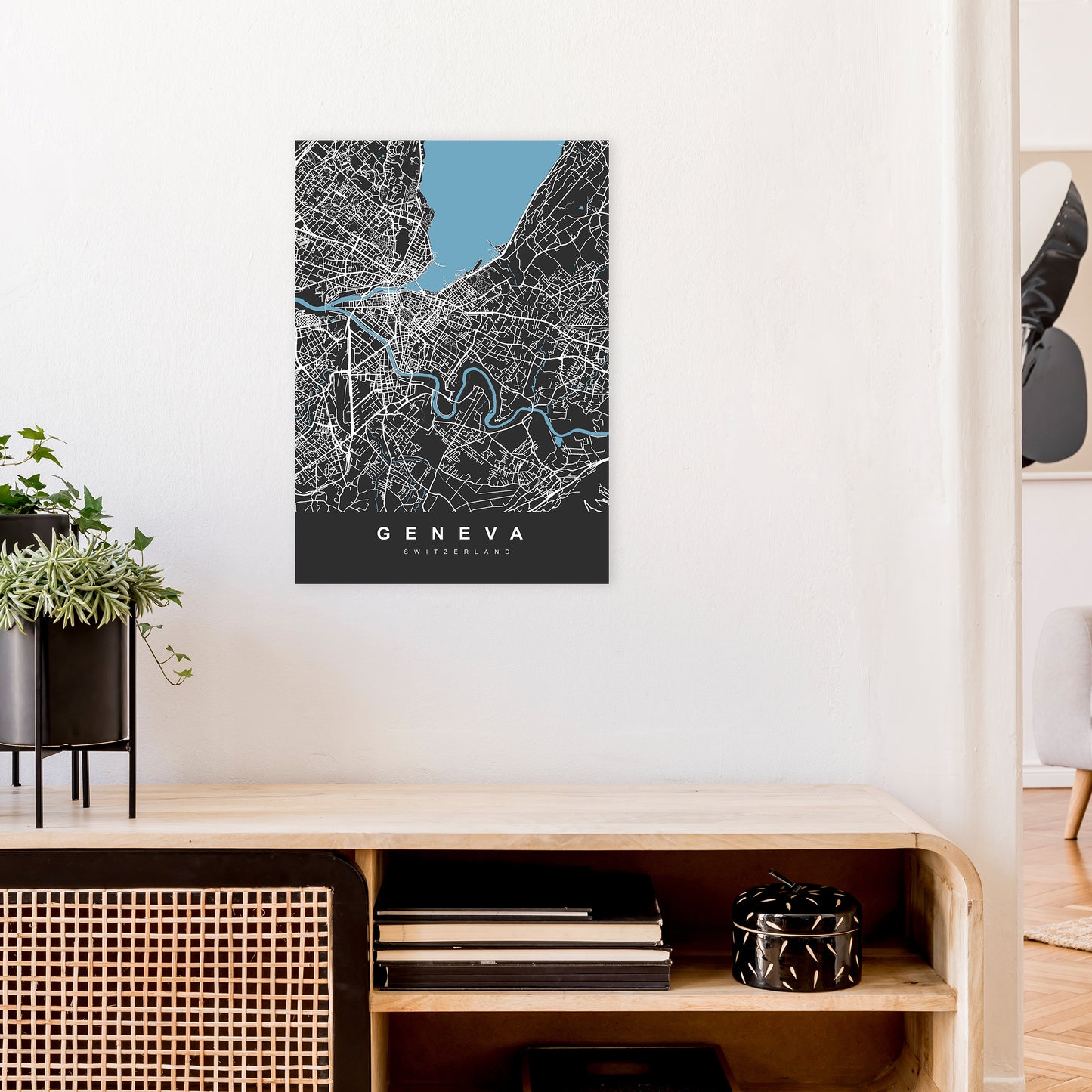 Geneva Art Print by UrbanMaps A2 Black Frame