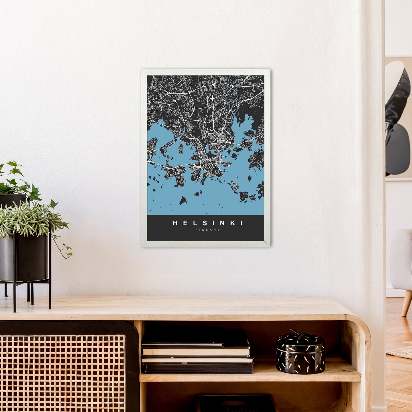 Helsinki Art Print by UrbanMaps A2 Oak Frame