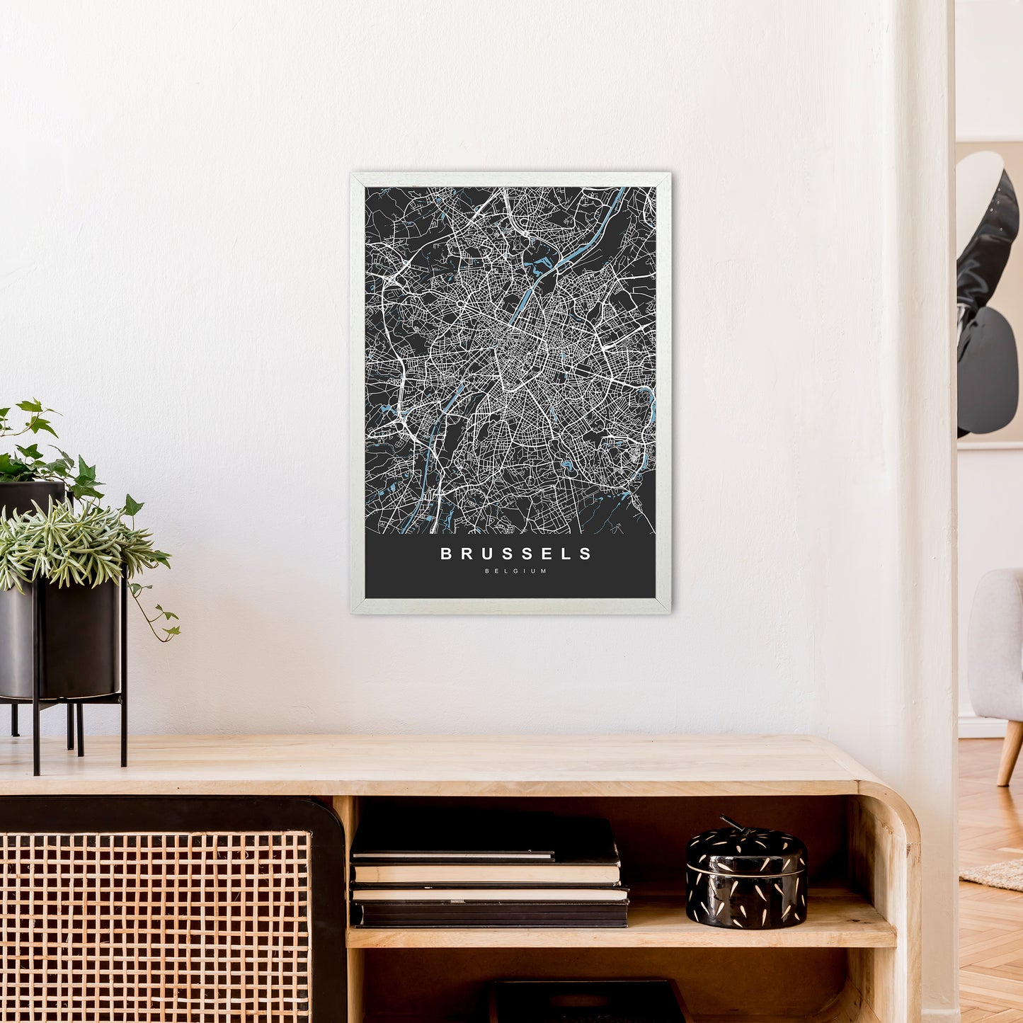 Brussel Art Print by UrbanMaps A2 Oak Frame