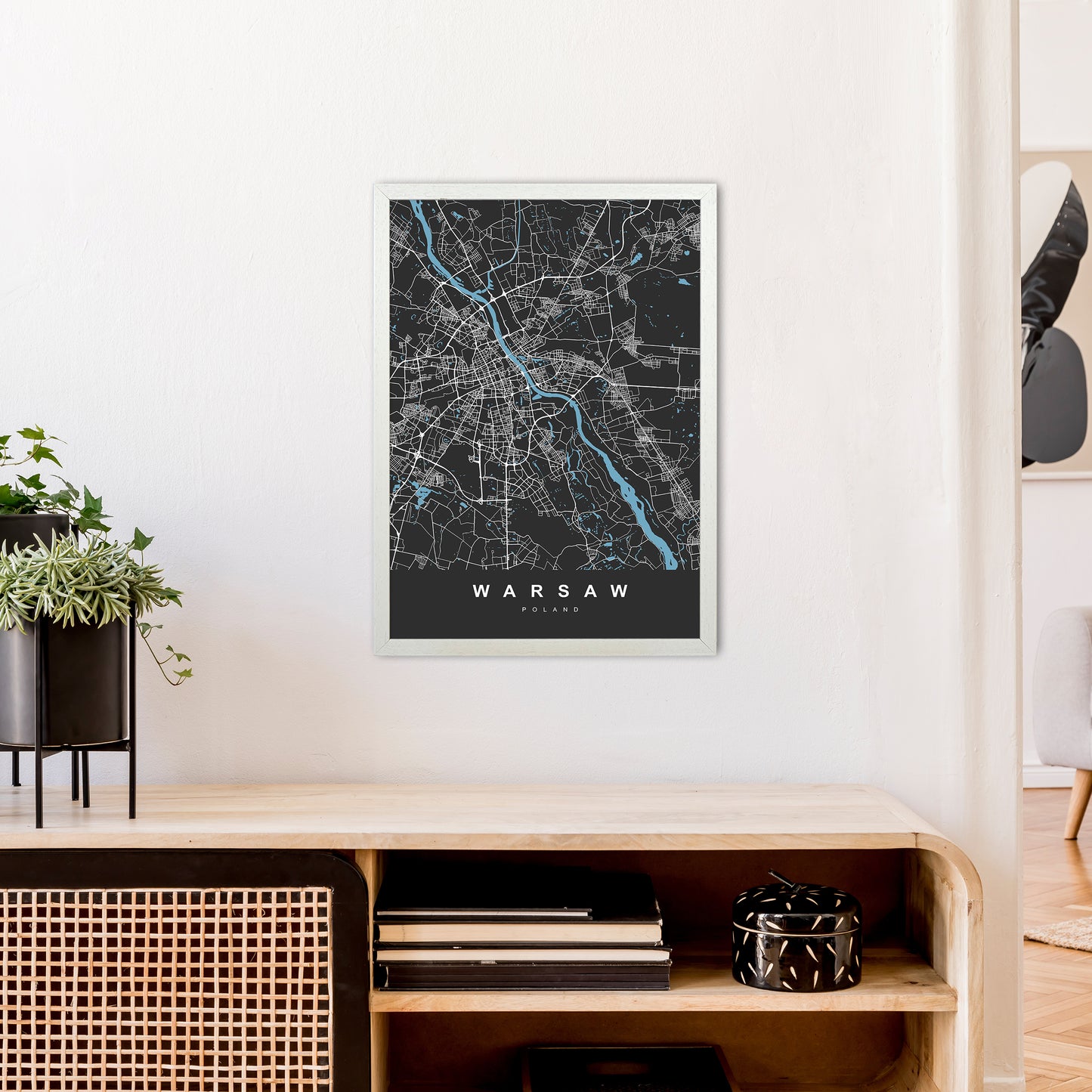 Warsaw Art Print by UrbanMaps A2 Oak Frame