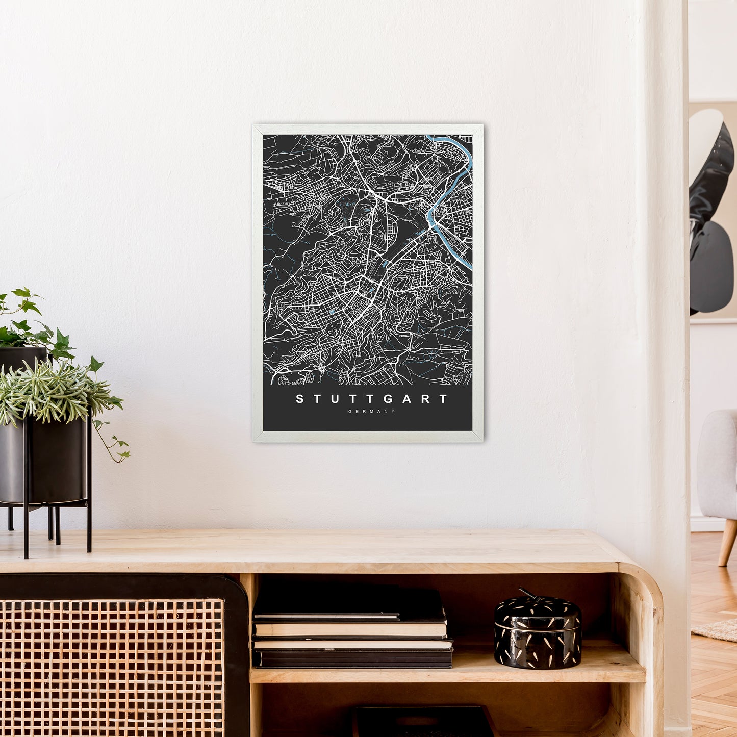 Stuttgart Art Print by UrbanMaps A2 Oak Frame