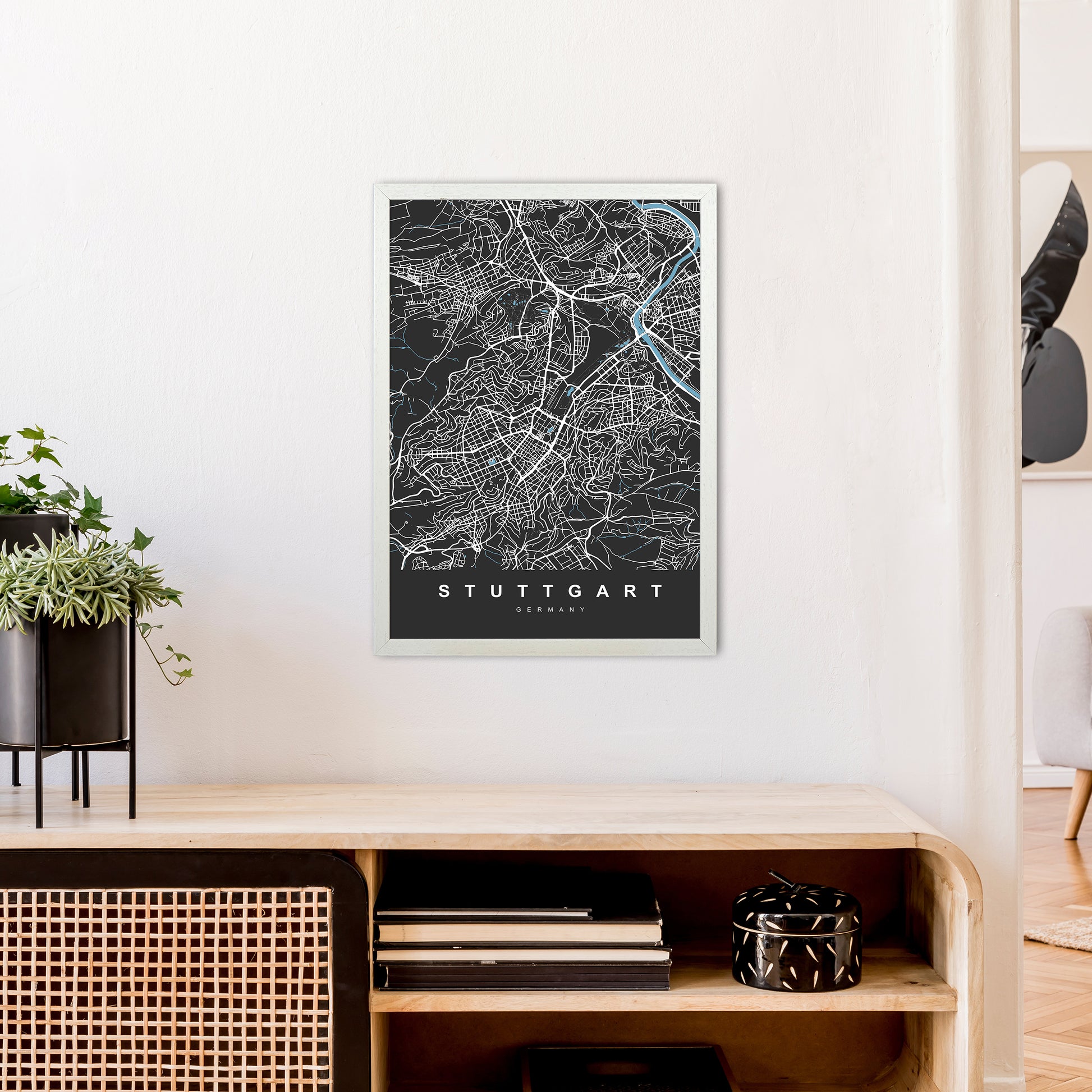 Stuttgart Art Print by UrbanMaps A2 Oak Frame
