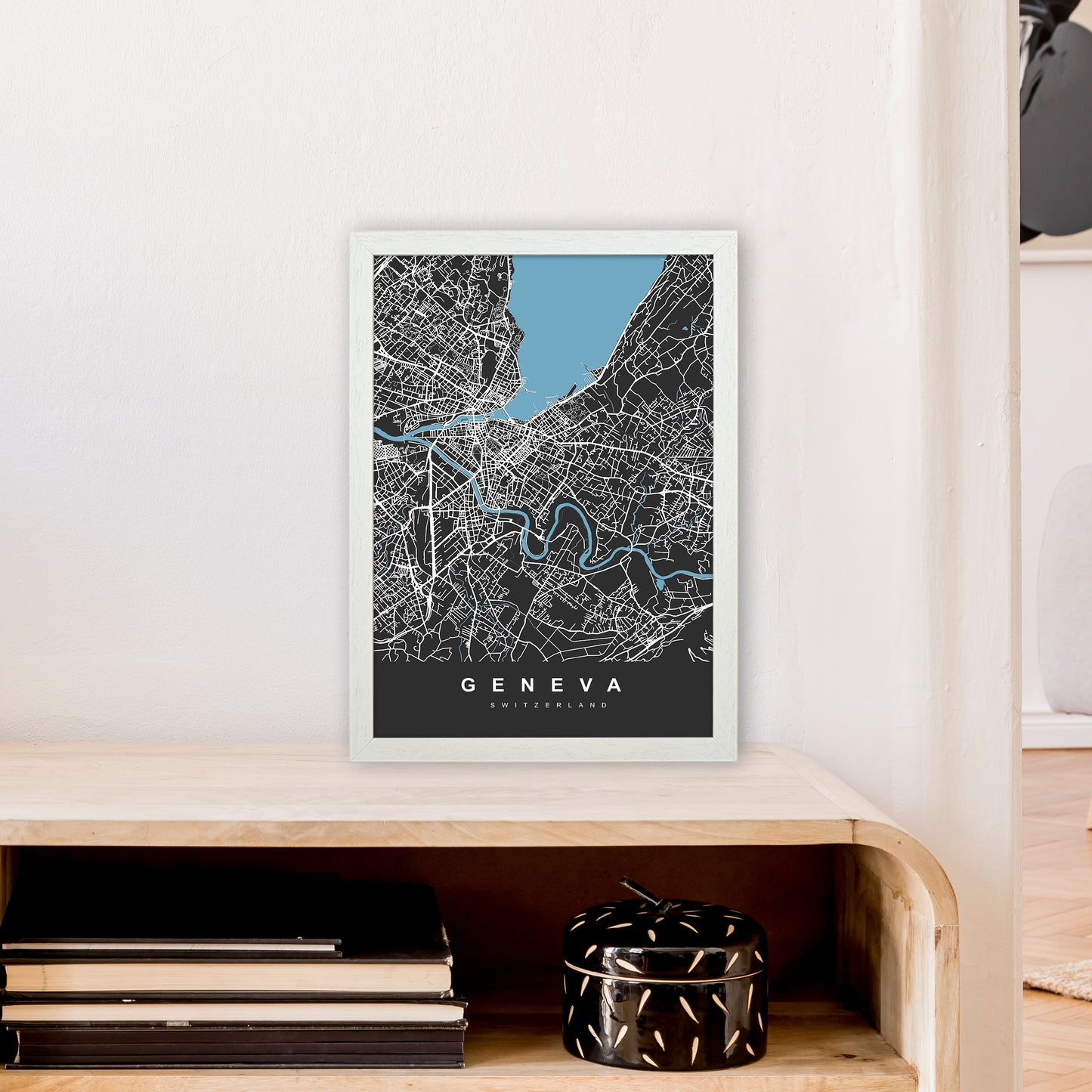Geneva Art Print by UrbanMaps A3 Oak Frame