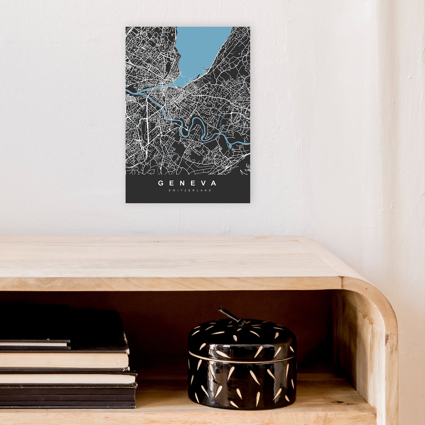 Geneva Art Print by UrbanMaps A4 Black Frame