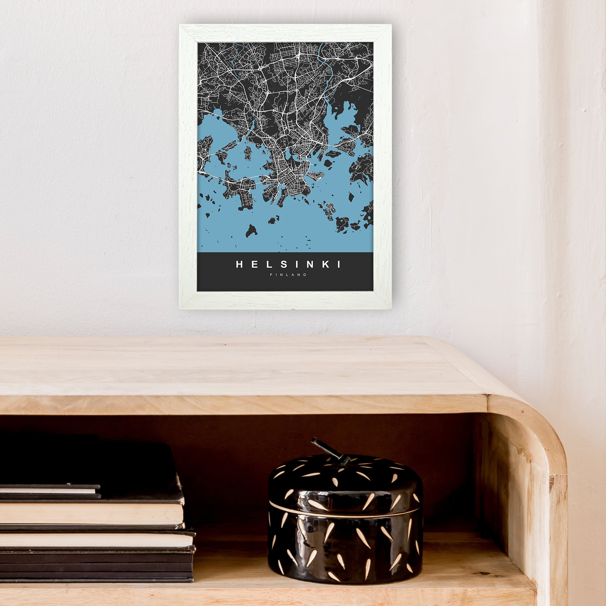 Helsinki Art Print by UrbanMaps A4 Oak Frame