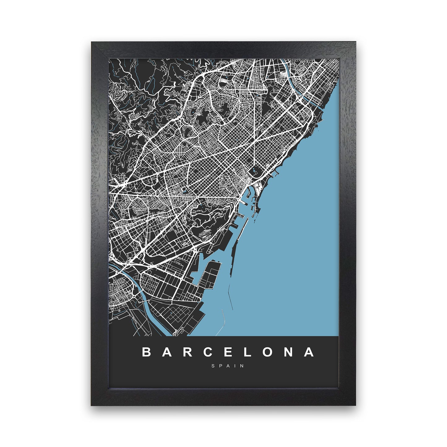 Barcelona Art Print by UrbanMaps Black Grain