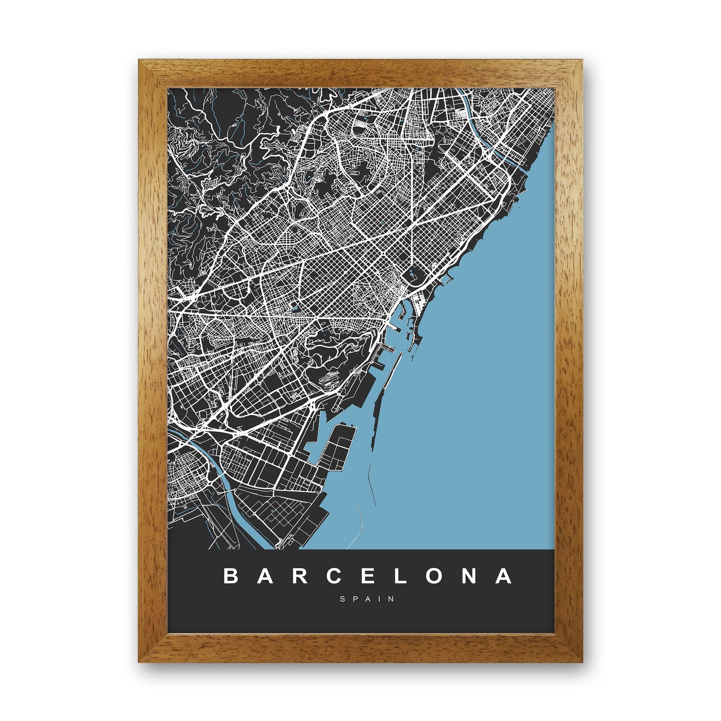 Barcelona Art Print by UrbanMaps Oak Grain