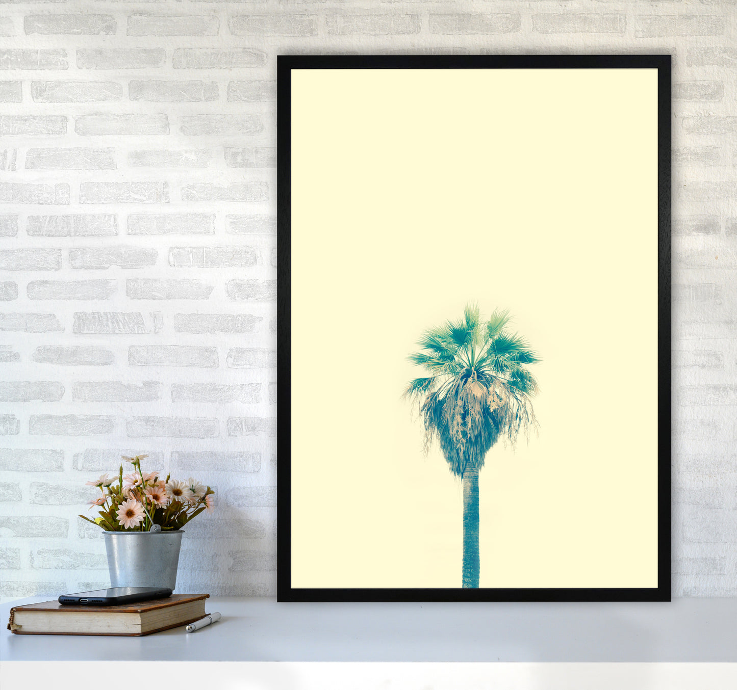 Yellow Palm Tree Photography Print by Victoria Frost A1 White Frame
