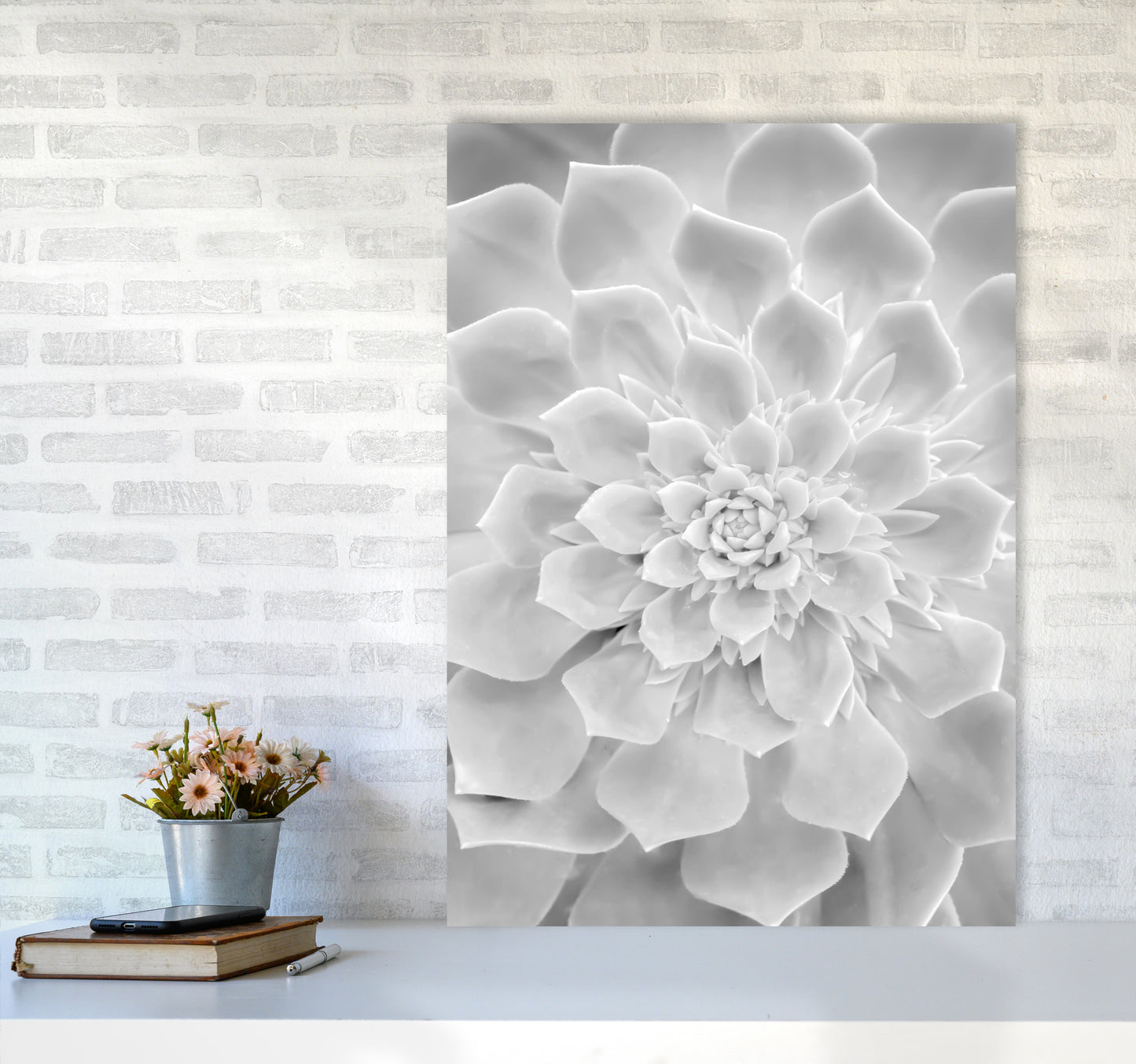 White Succulent Plant Photography Print by Victoria Frost A1 Black Frame