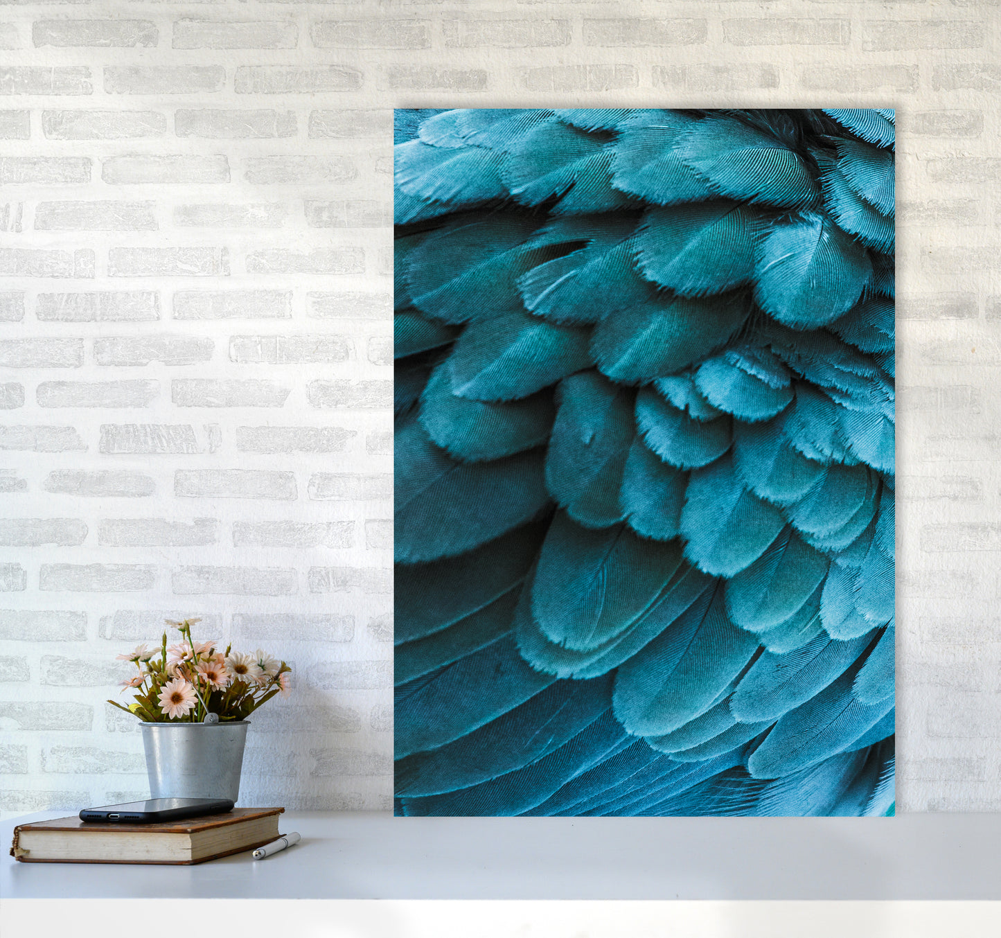 Blue Feathers Photography Print by Victoria Frost A1 Black Frame