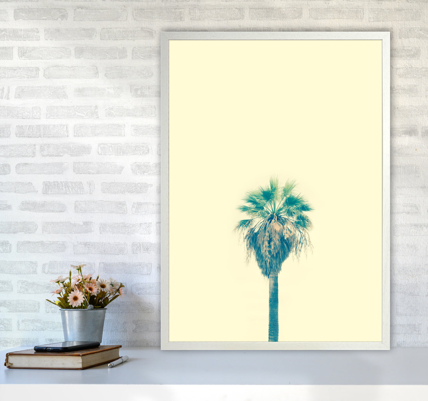 Yellow Palm Tree Photography Print by Victoria Frost A1 Oak Frame