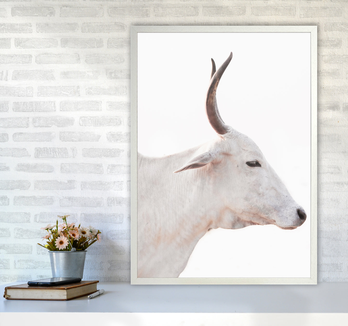White Cow II Photography Print by Victoria Frost A1 Oak Frame