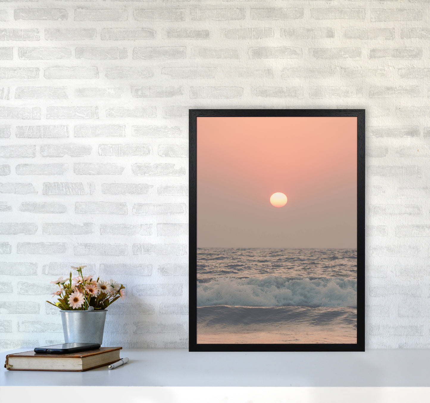 Pink beach sunset Photography Print by Victoria Frost A2 White Frame