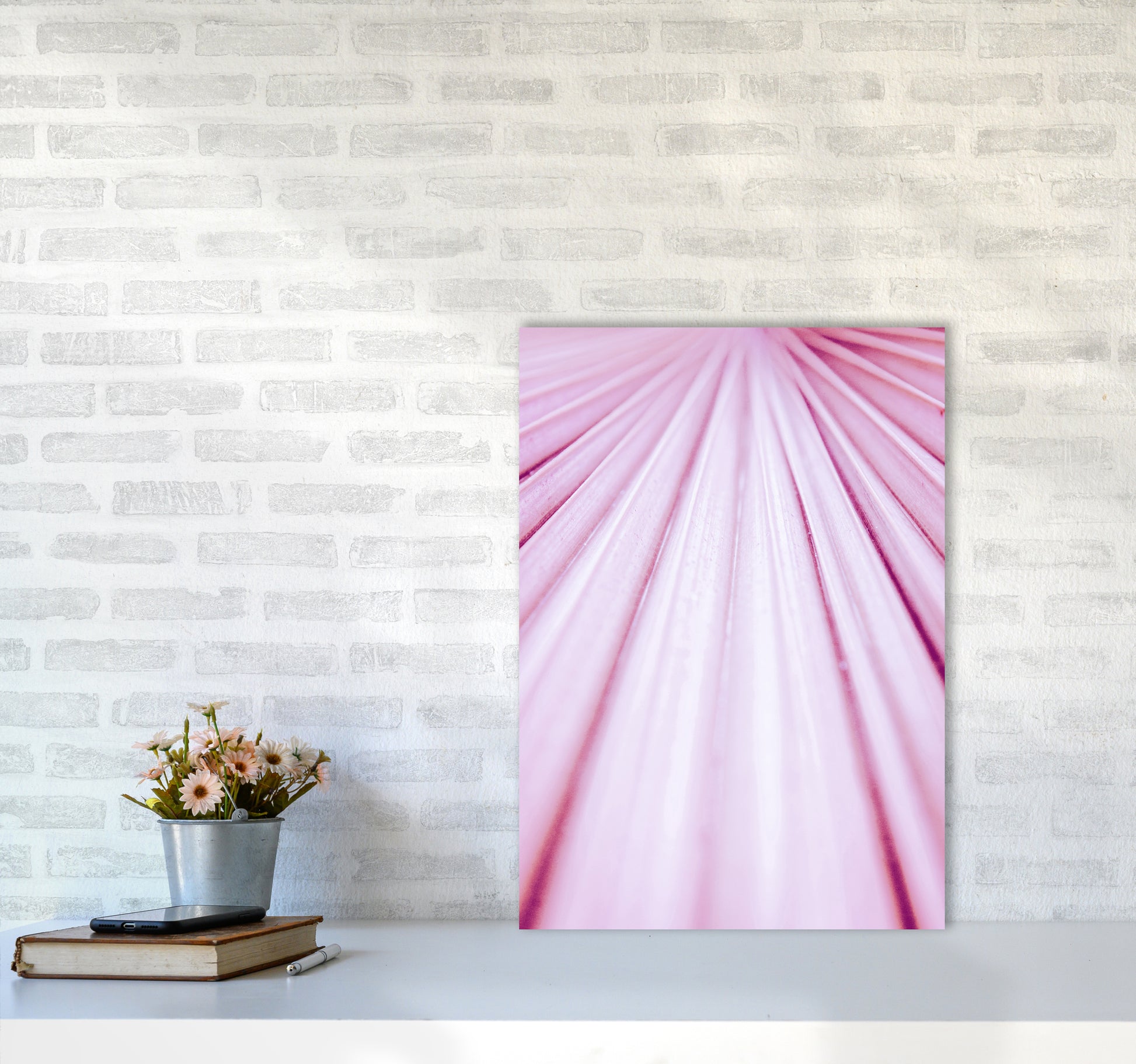 Pink Palm Leaf Photography Print by Victoria Frost A2 Black Frame