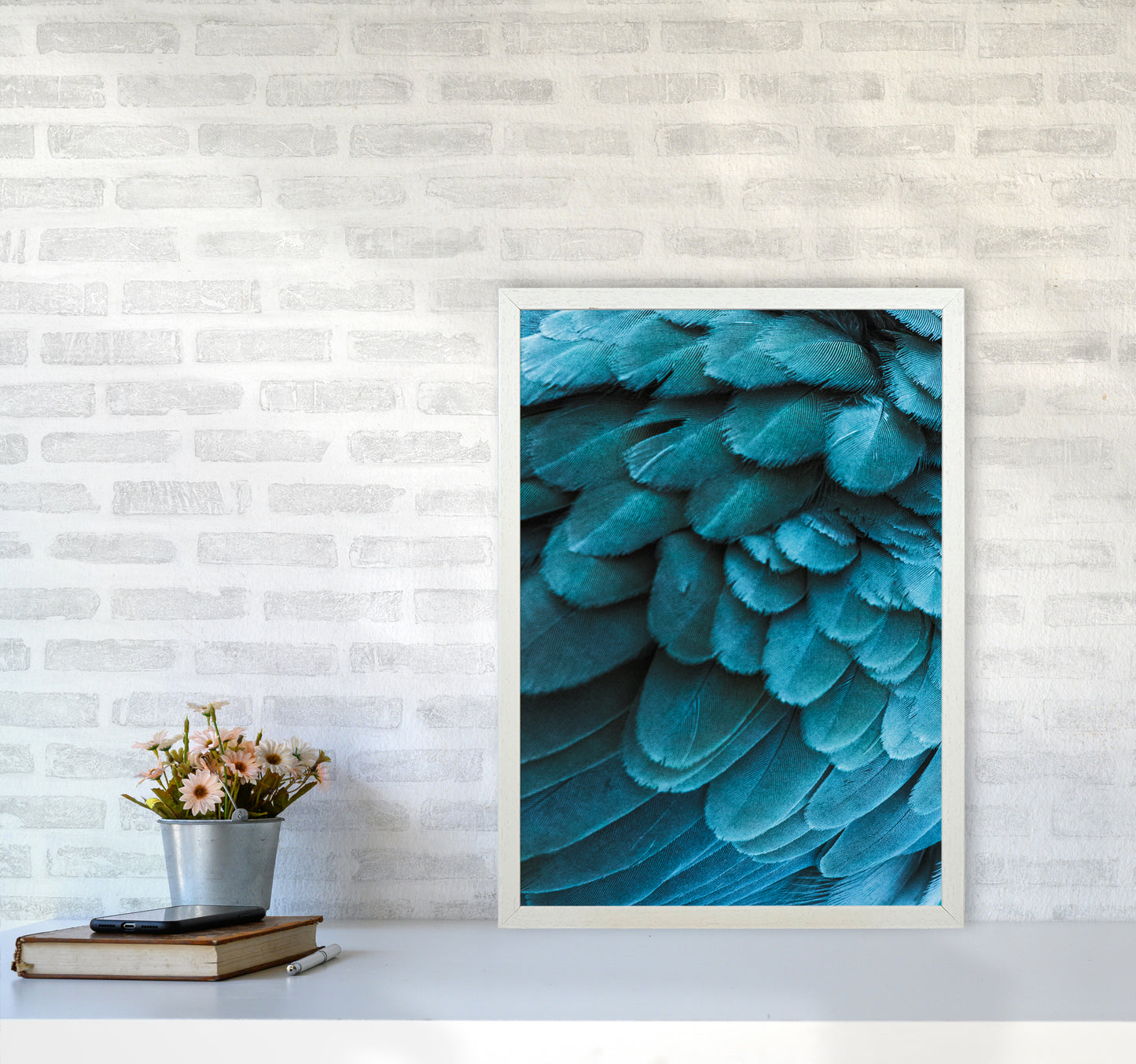 Blue Feathers Photography Print by Victoria Frost A2 Oak Frame