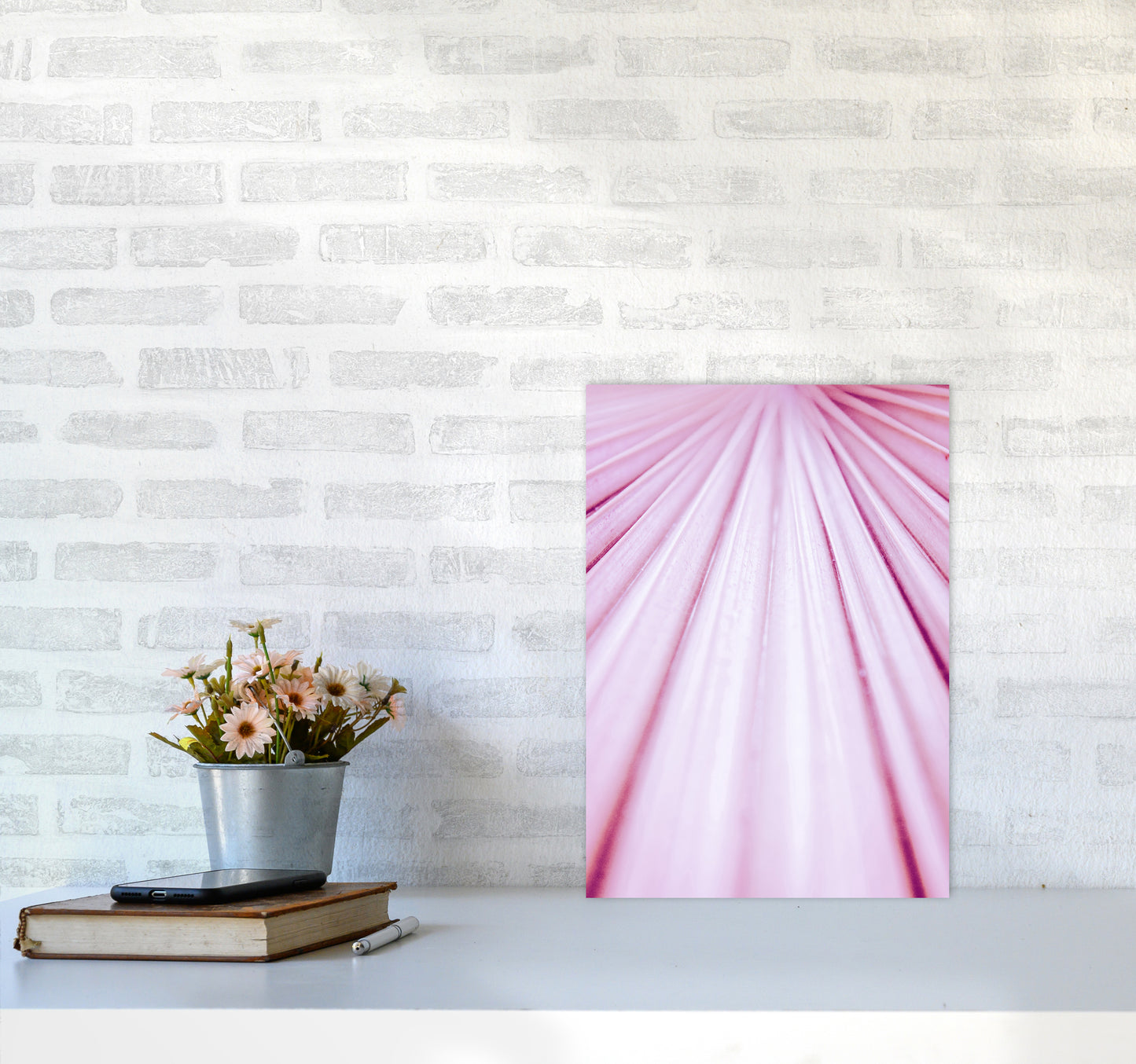 Pink Palm Leaf Photography Print by Victoria Frost A3 Black Frame