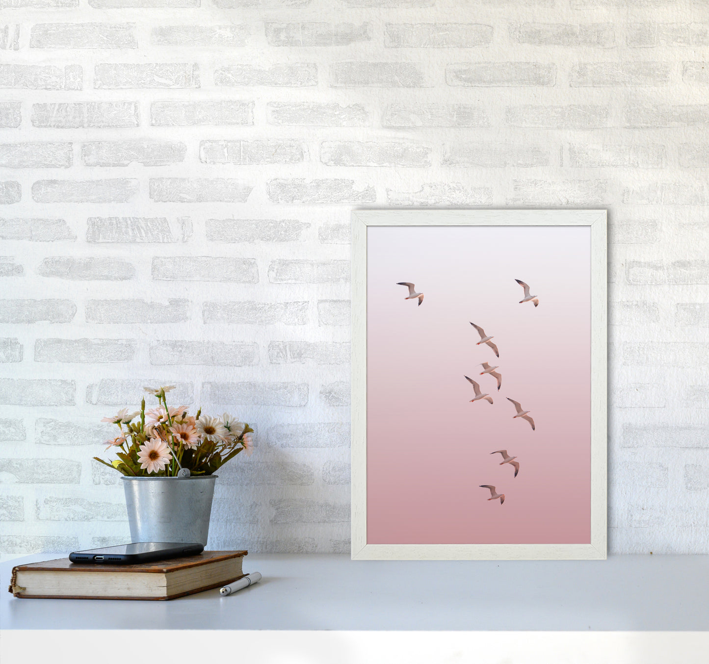 Birds in the Sky-pink Photography Print by Victoria Frost A3 Oak Frame