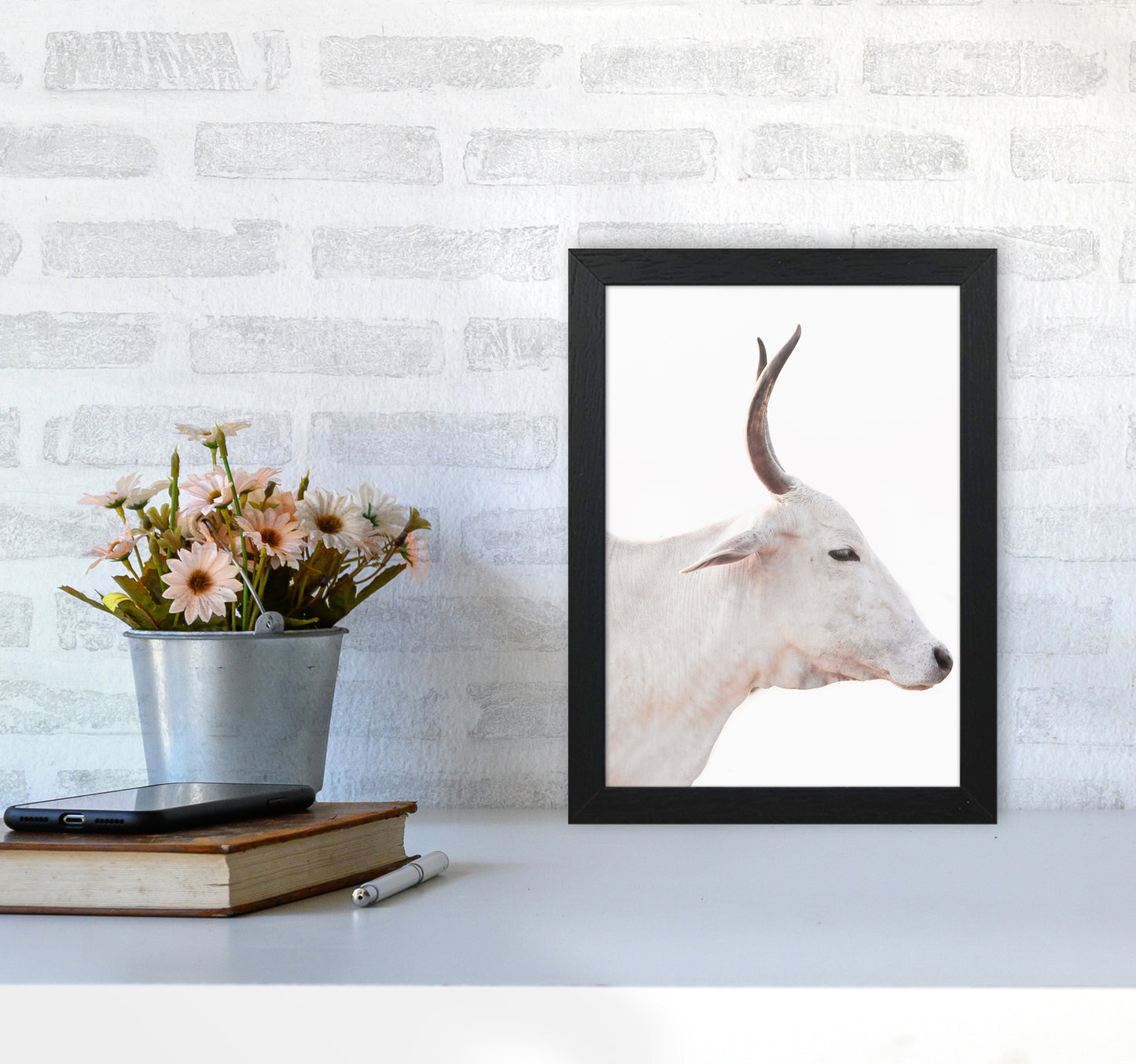 White Cow II Photography Print by Victoria Frost A4 White Frame
