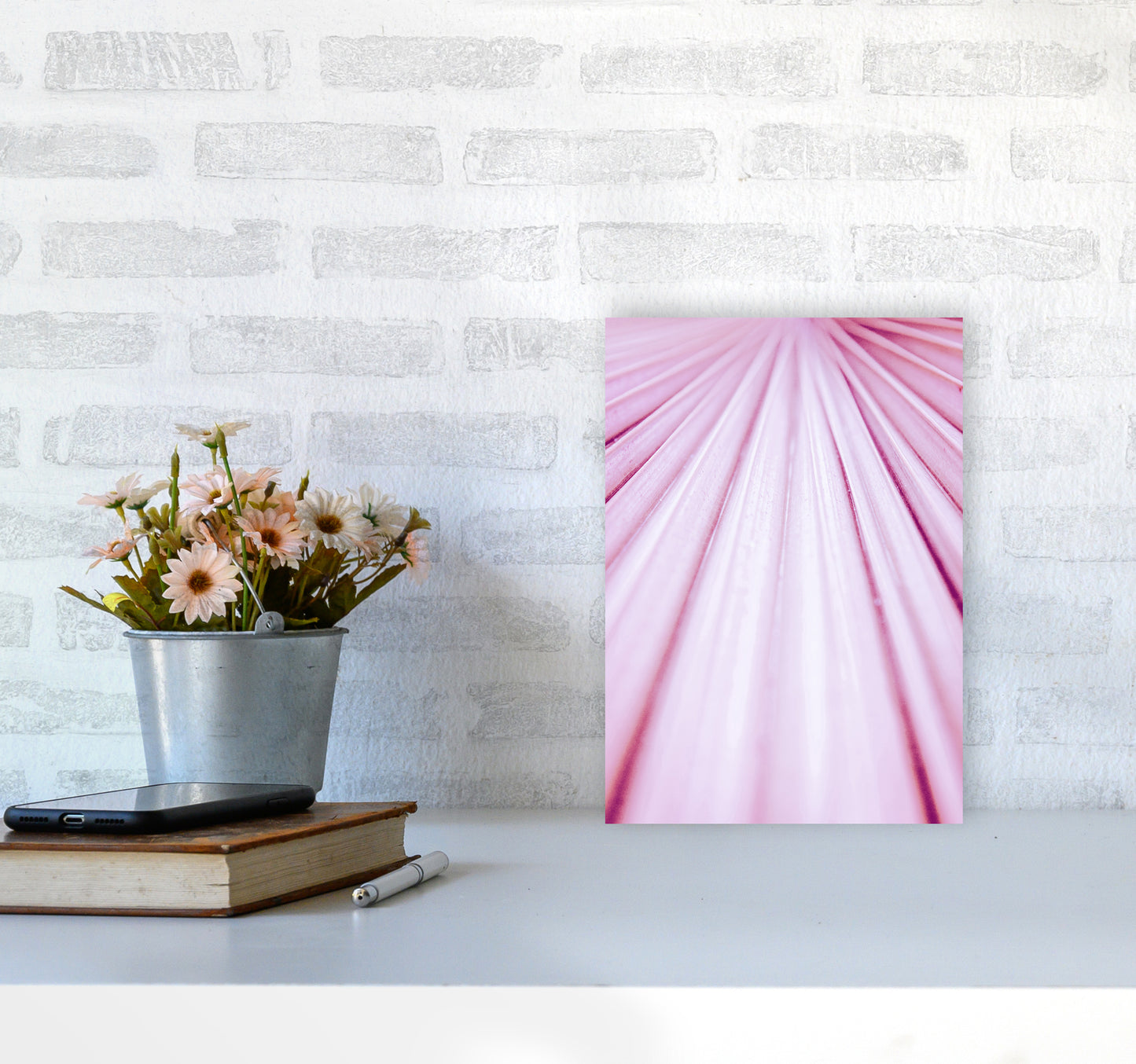 Pink Palm Leaf Photography Print by Victoria Frost A4 Black Frame