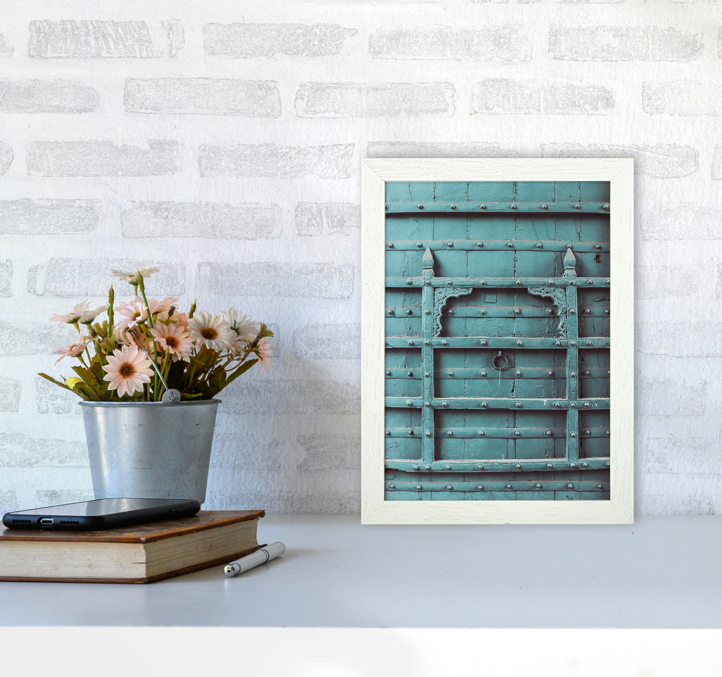 Blue Door Photography Print by Victoria Frost A4 Oak Frame