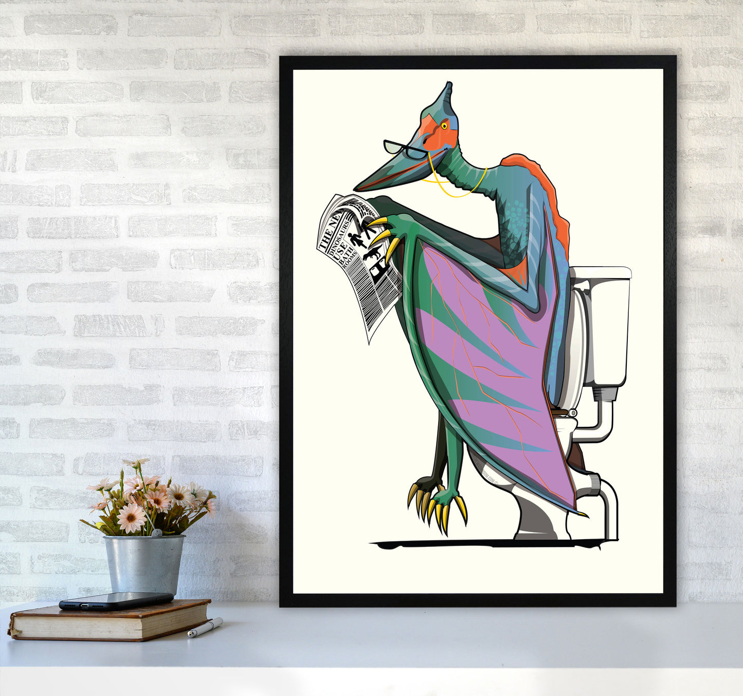 Pterodactyl Bathroom Print by Wyatt9 A1 White Frame