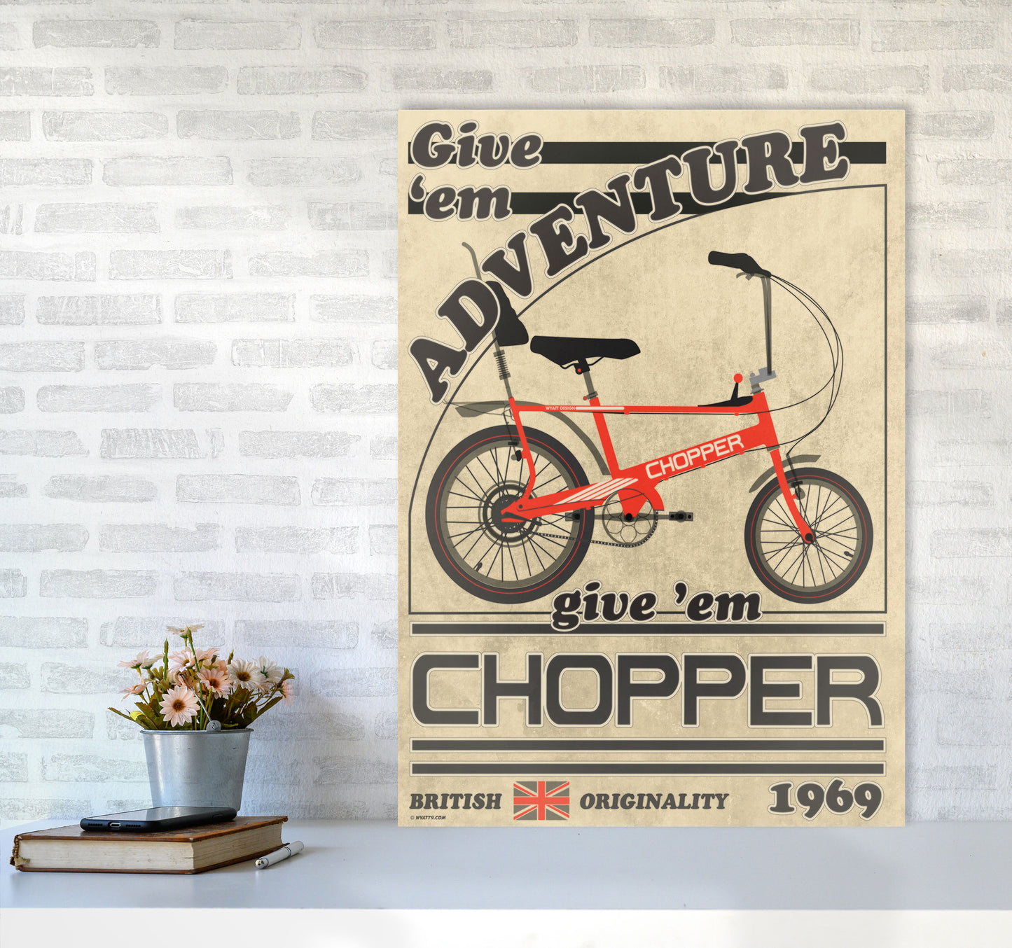 Chopper Vintage Cycling Print by Wyatt9 A1 Black Frame