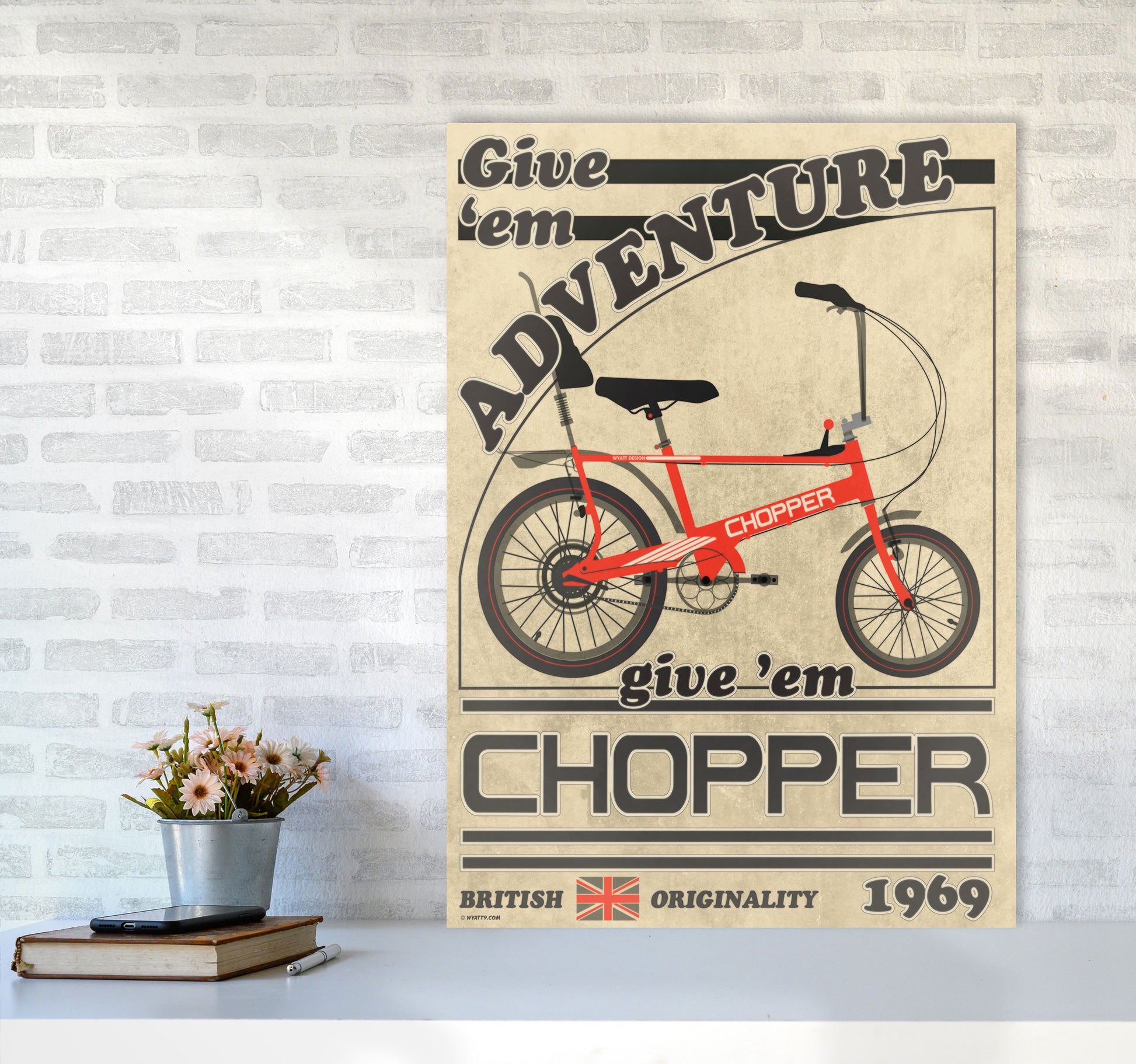 Chopper Vintage Cycling Print by Wyatt9 A1 Black Frame