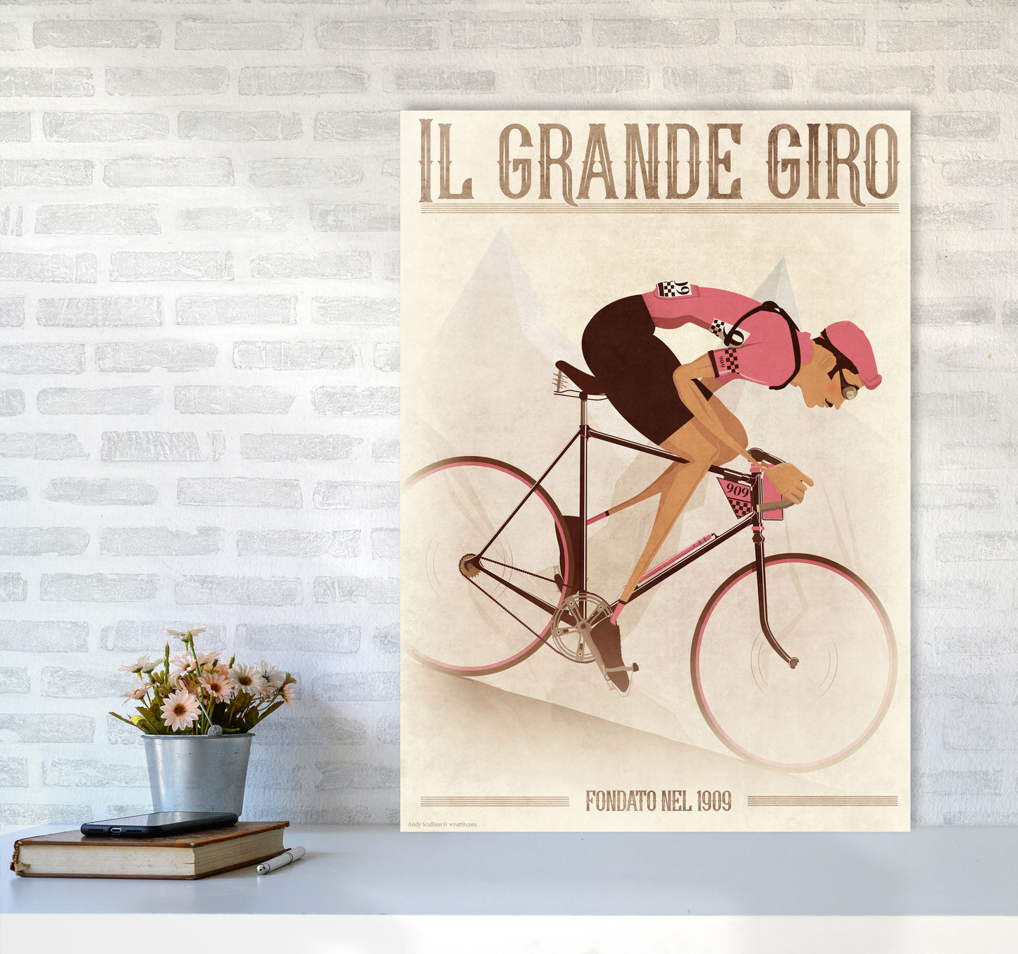 PinkRetro Cycling Print by Wyatt9 A1 Black Frame