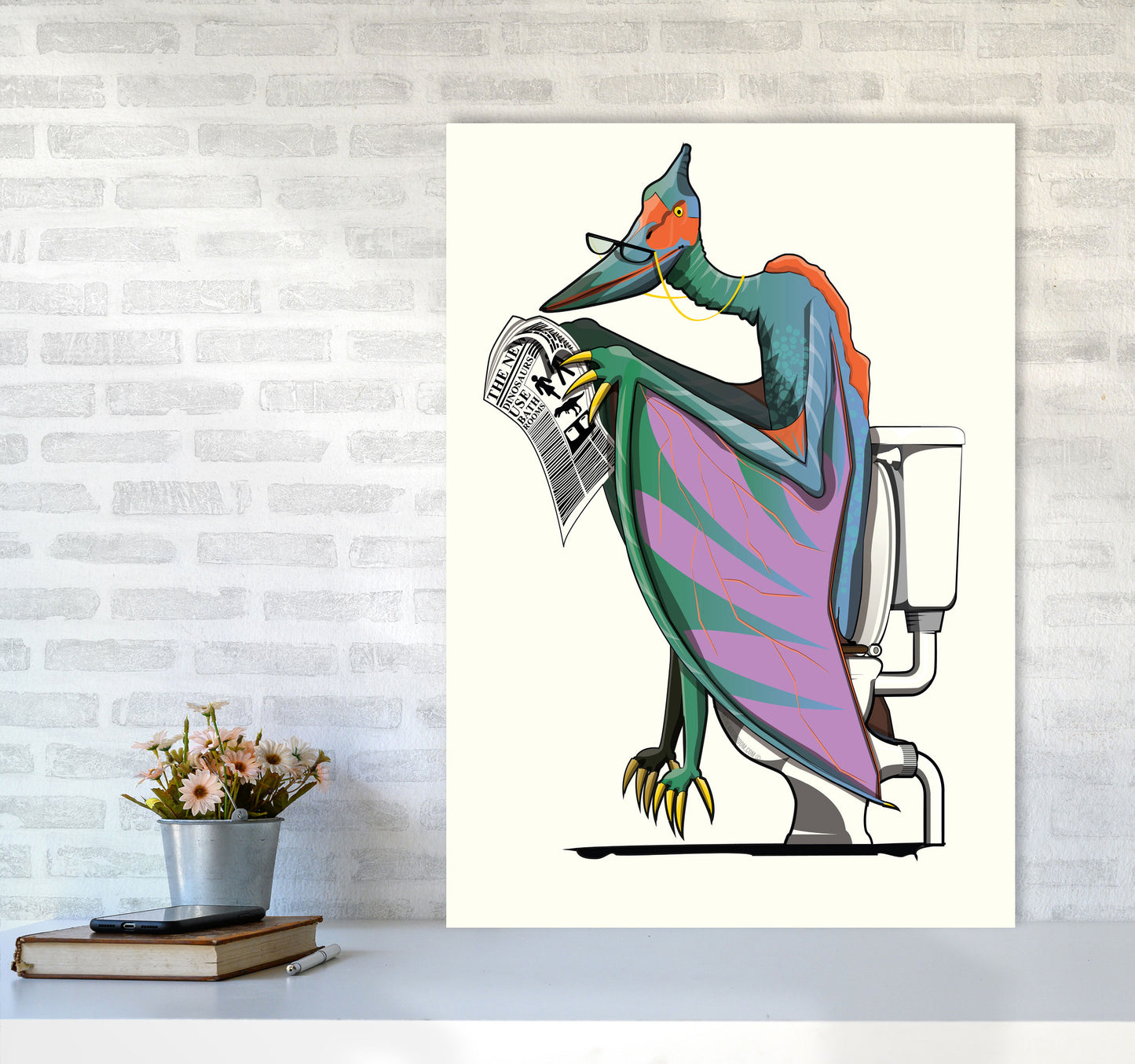 Pterodactyl Bathroom Print by Wyatt9 A1 Black Frame