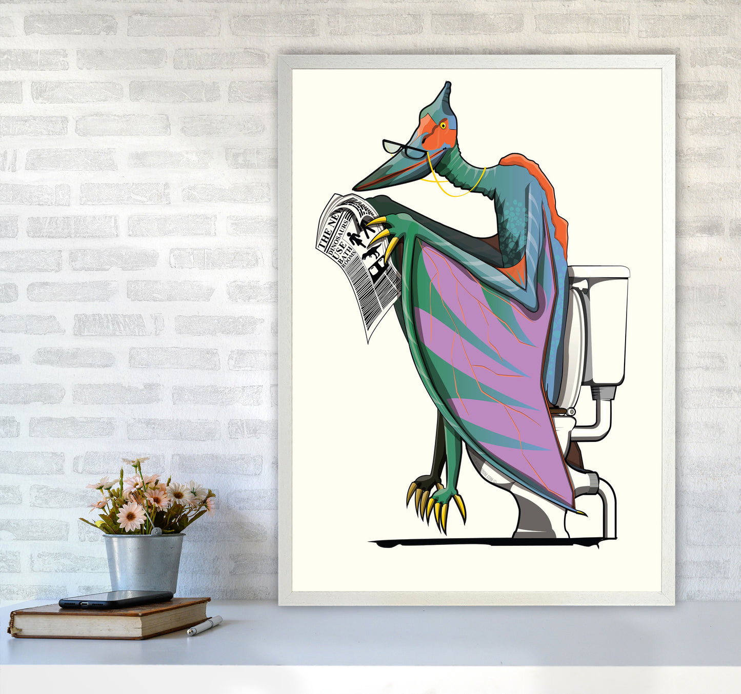 Pterodactyl Bathroom Print by Wyatt9 A1 Oak Frame