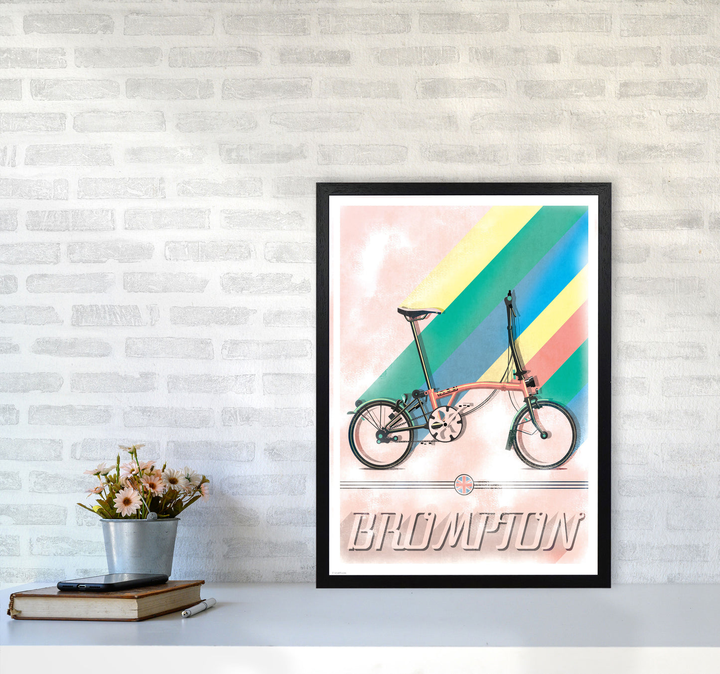Brompton Vintage Cycling Print by Wyatt9 A2 White Frame