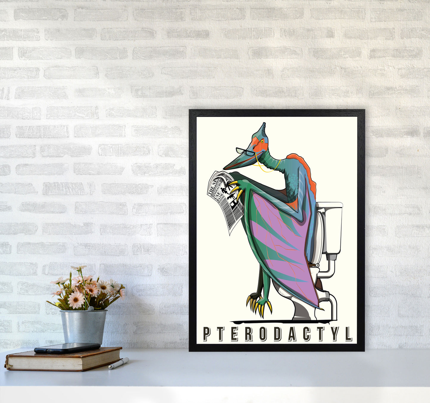 Flying Dino by Wyatt9 A2 White Frame