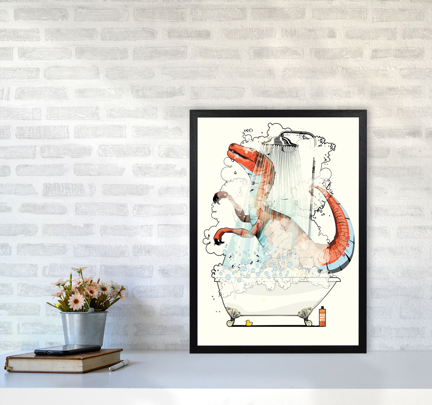 Velociraptor Bathroom by Wyatt9 A2 White Frame