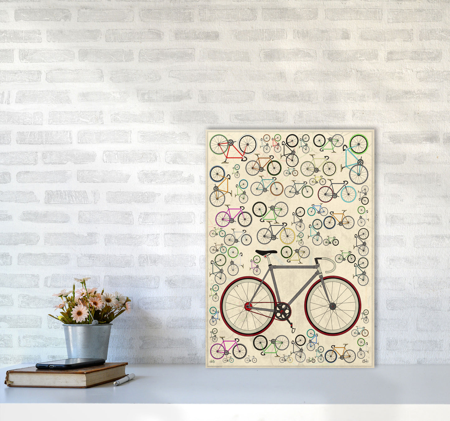 Fixie Cycling Art Print by Wyatt9 A2 Black Frame