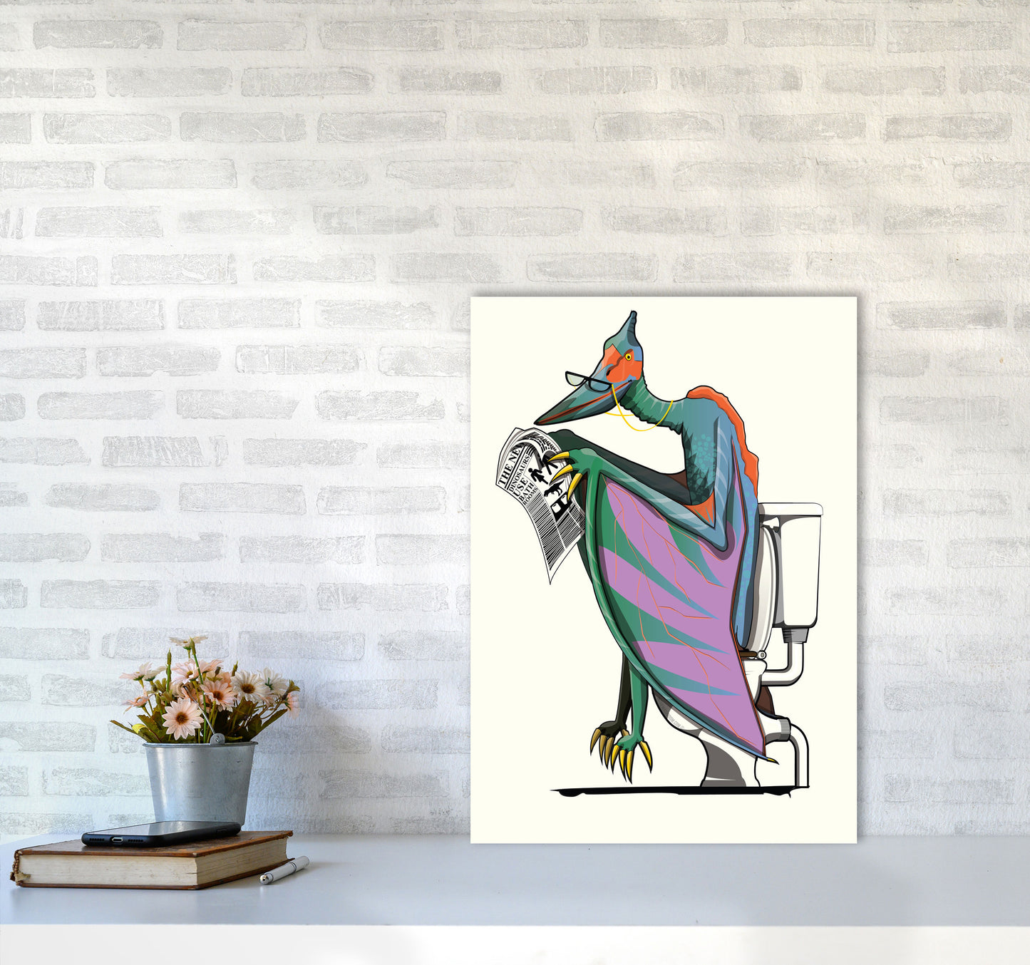 Pterodactyl Bathroom Print by Wyatt9 A2 Black Frame