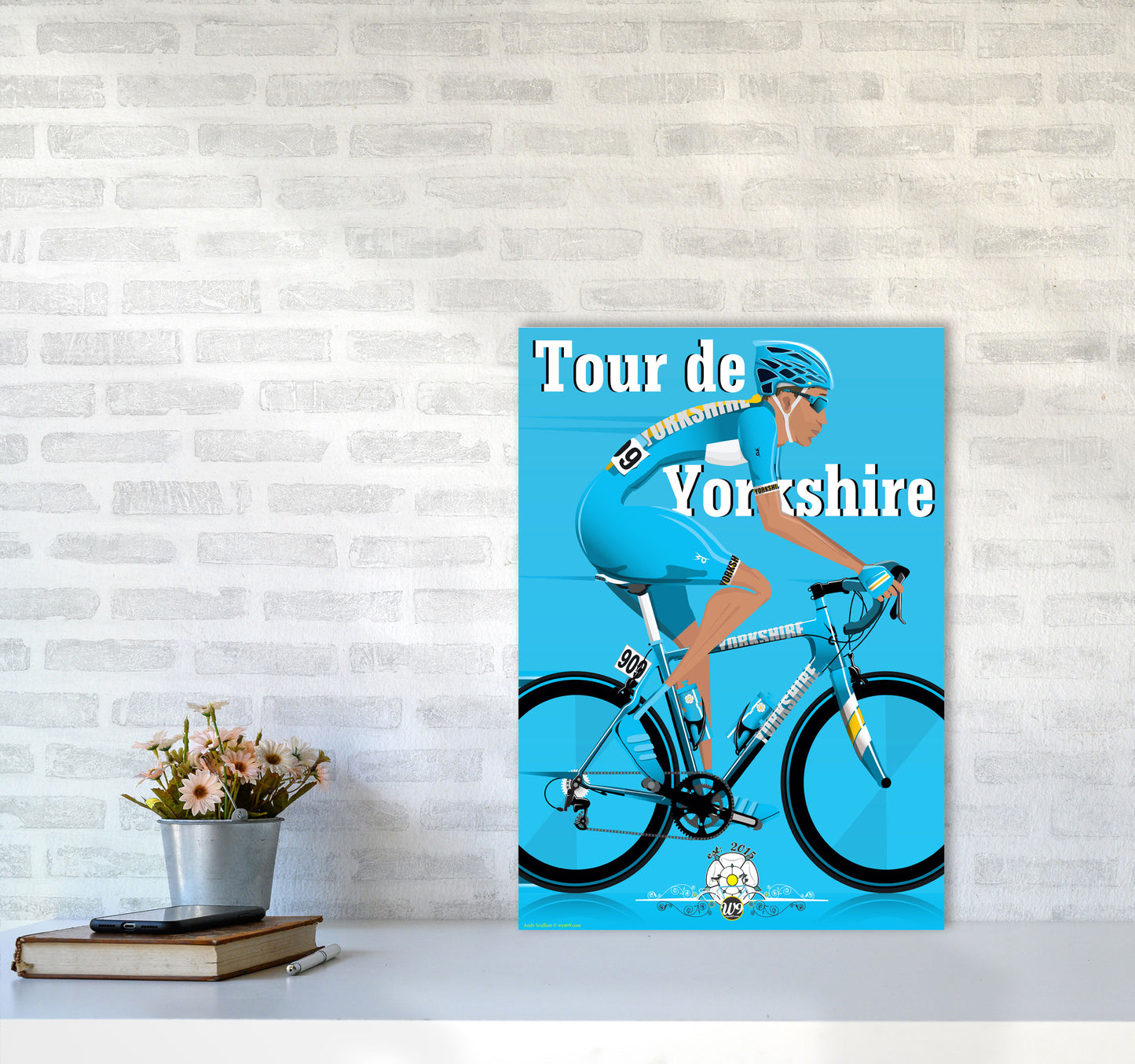 Tour De Yorkshire 2018 Blue by Wyatt9 A2 Black Frame