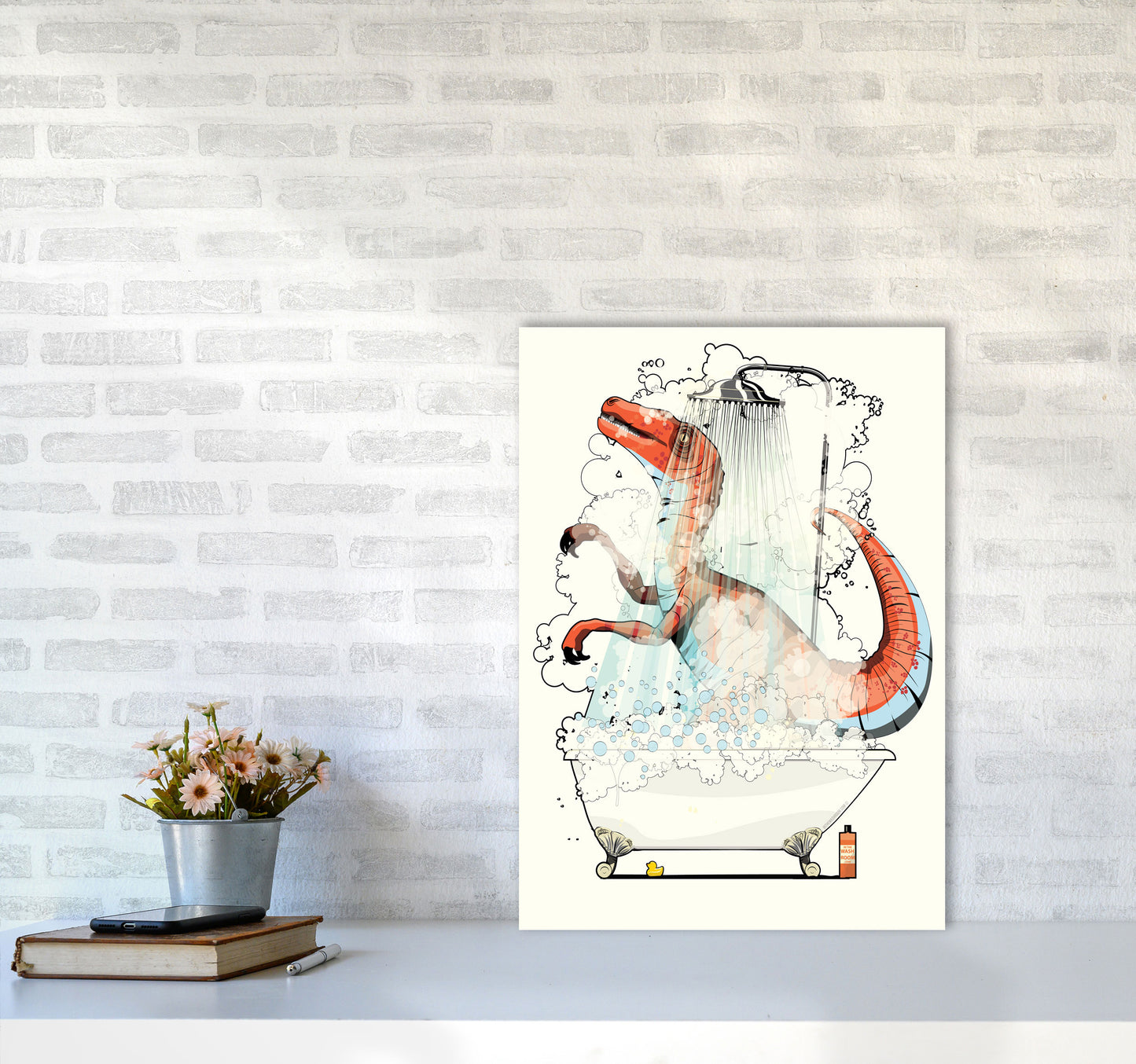 Velociraptor Bathroom by Wyatt9 A2 Black Frame