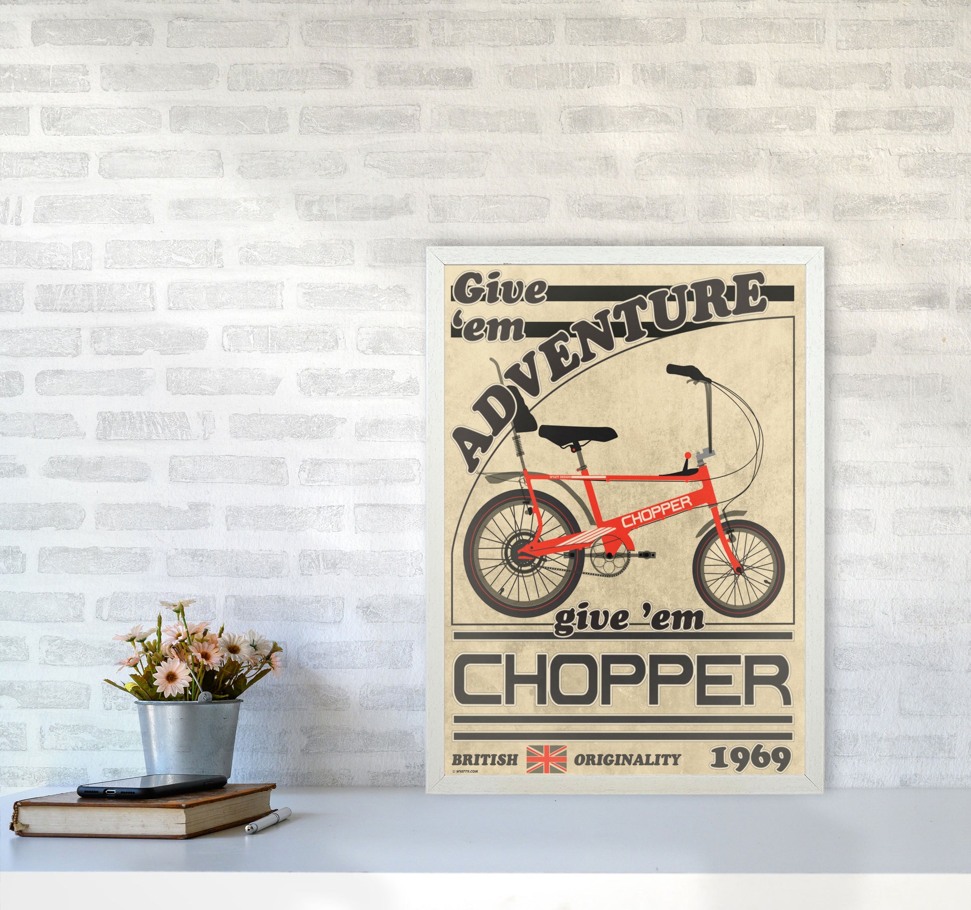 Chopper Vintage Cycling Print by Wyatt9 A2 Oak Frame