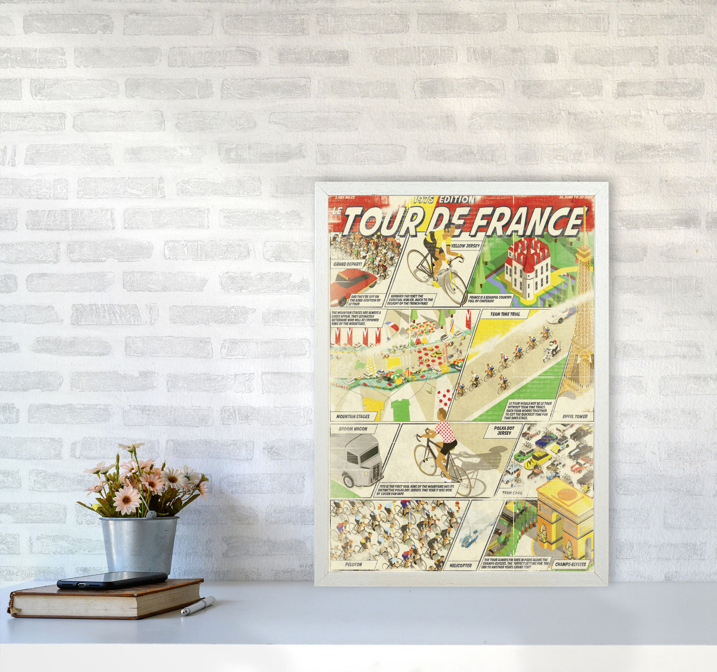 Comic Book TDF Cycling Print by Wyatt9 A2 Oak Frame