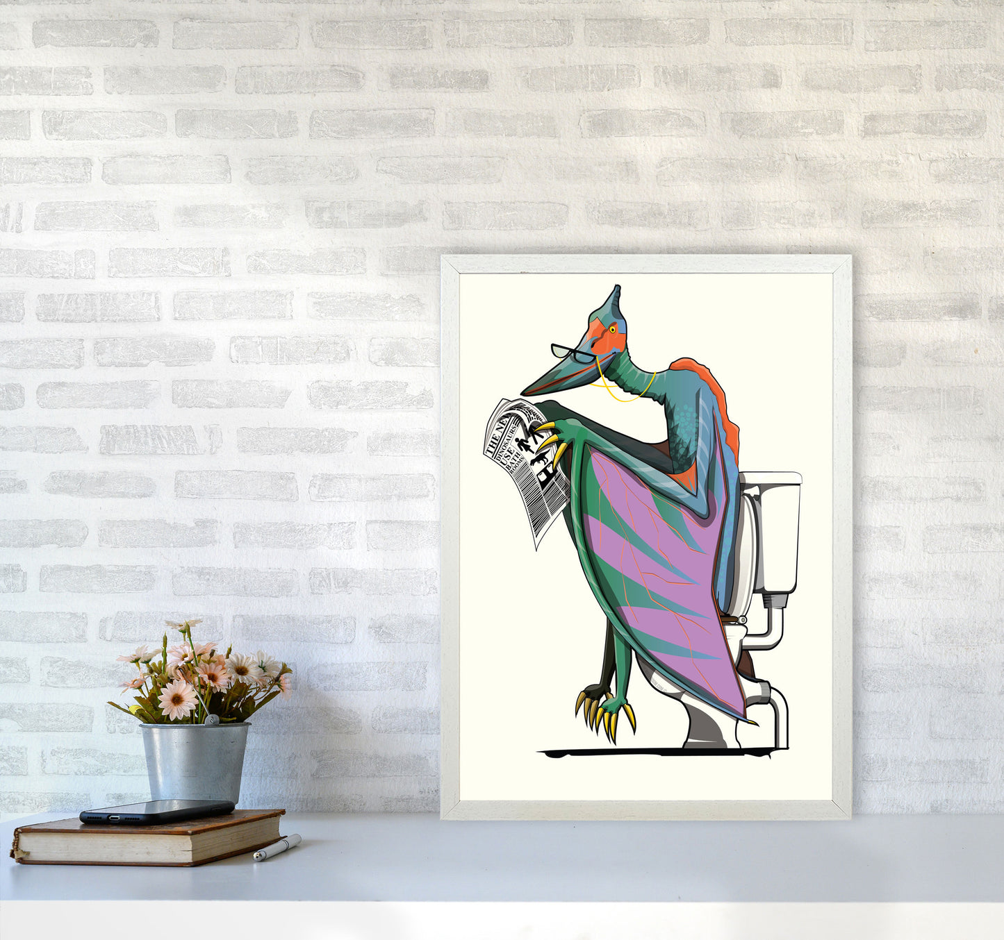 Pterodactyl Bathroom Print by Wyatt9 A2 Oak Frame
