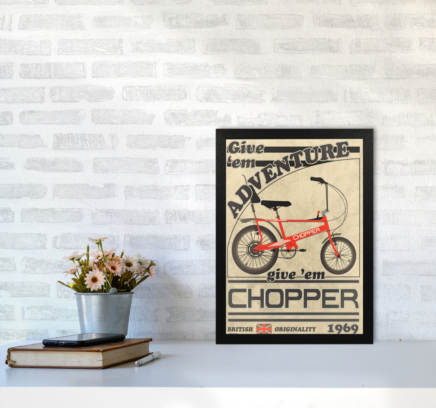 Chopper Vintage Cycling Print by Wyatt9 A3 White Frame