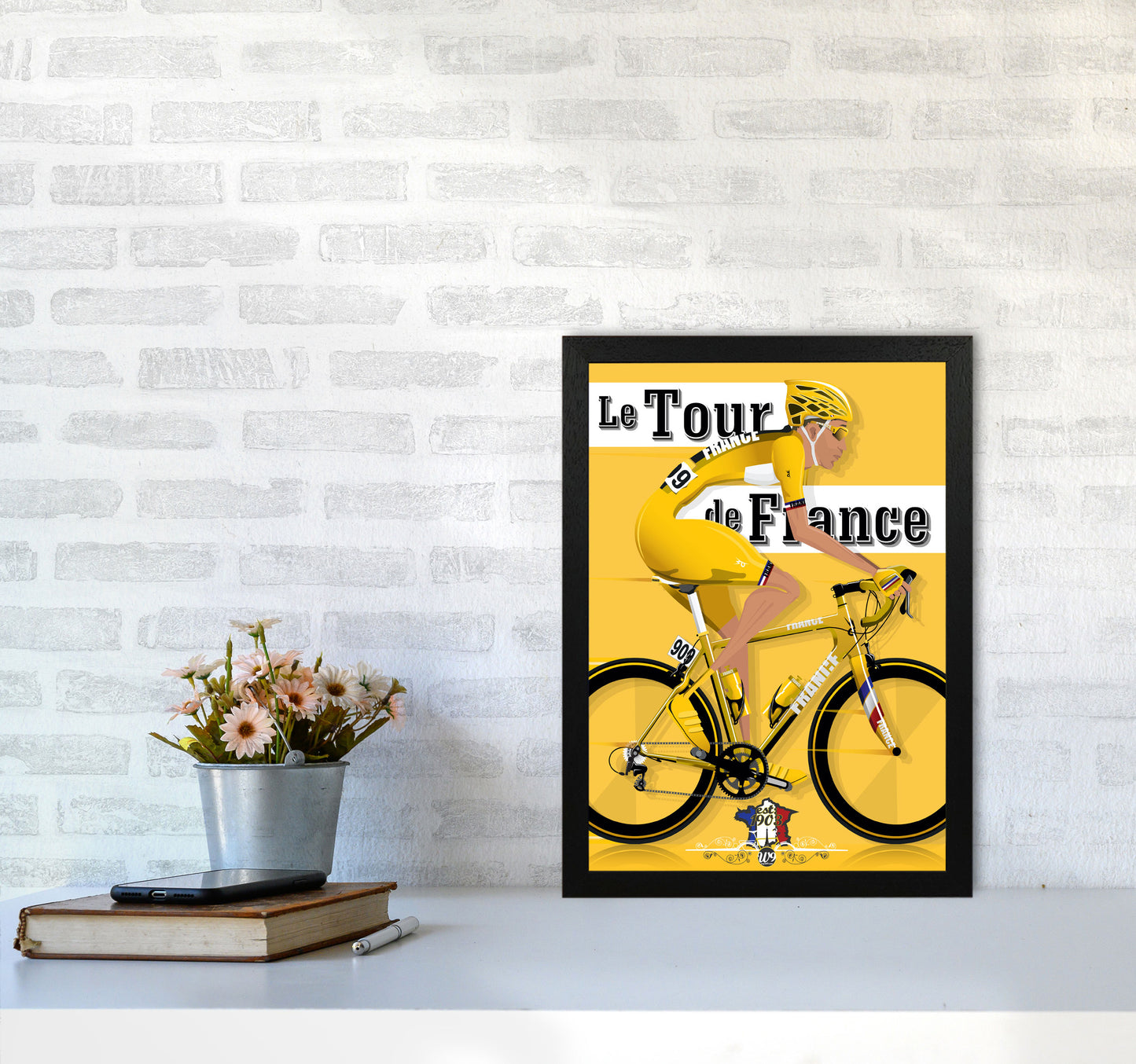 Modern Tour Cycling Print by Wyatt9 A3 White Frame