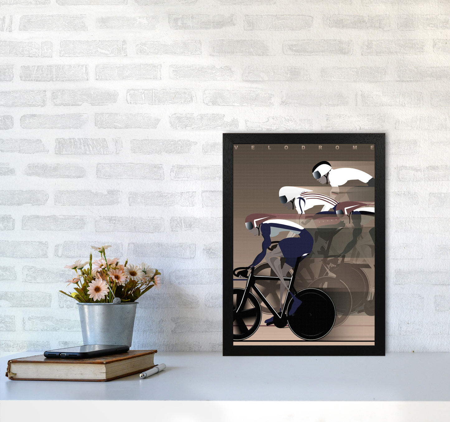 Velo Brown Cycling Print by Wyatt9 A3 White Frame