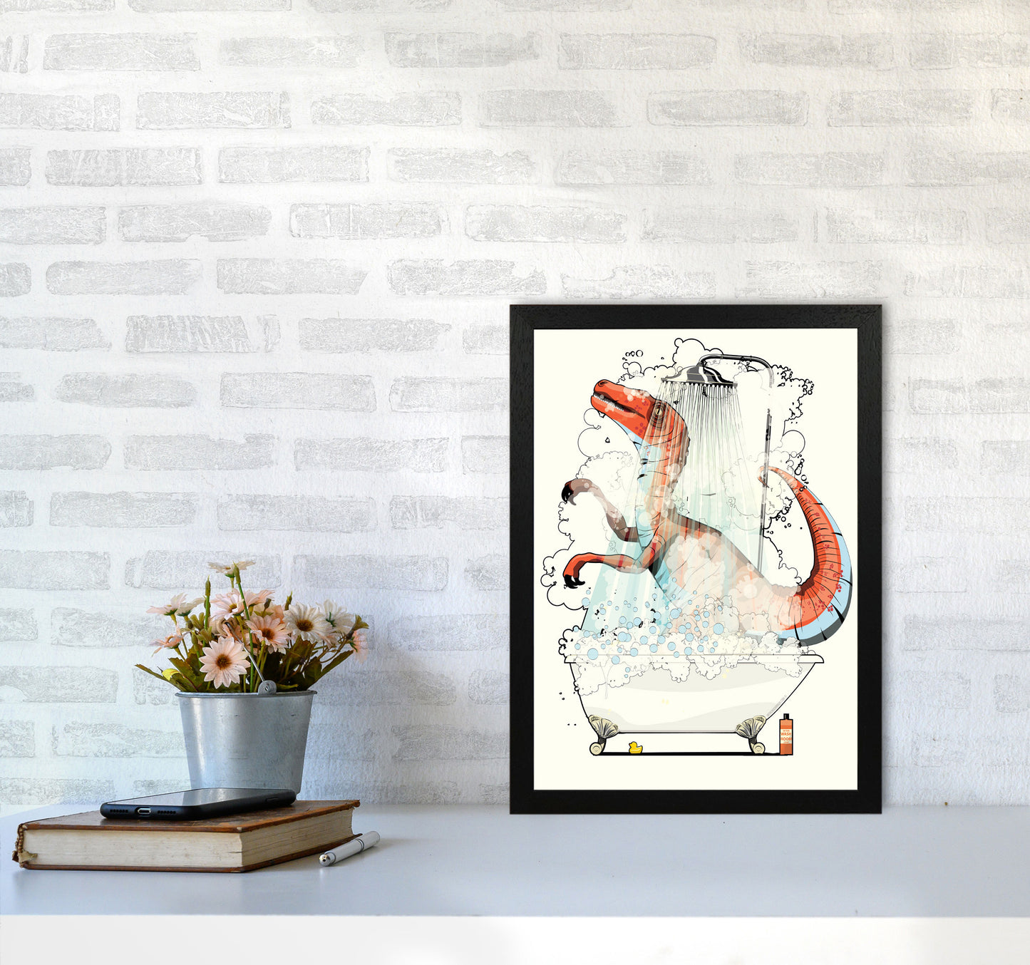 Velociraptor Bathroom by Wyatt9 A3 White Frame