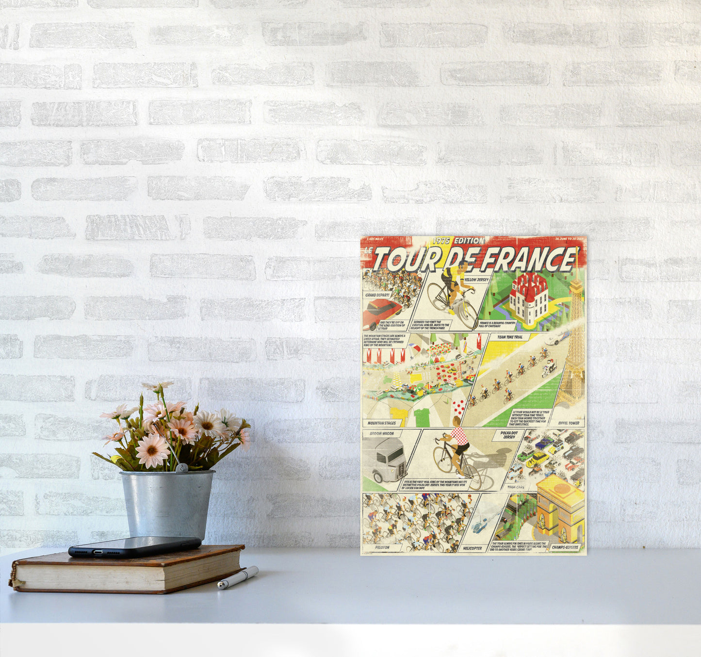 Comic Book TDF Cycling Print by Wyatt9 A3 Black Frame