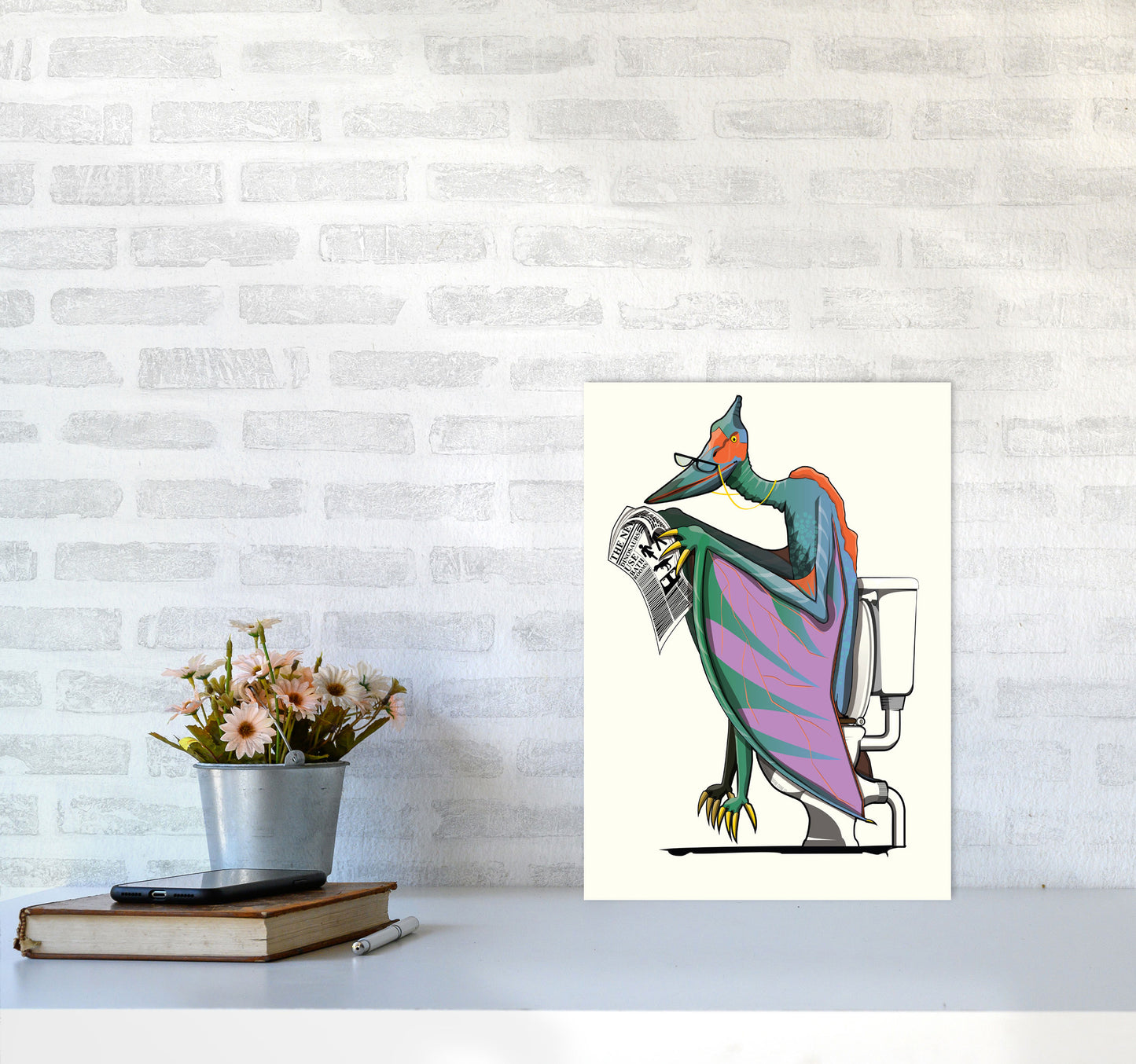 Pterodactyl Bathroom Print by Wyatt9 A3 Black Frame
