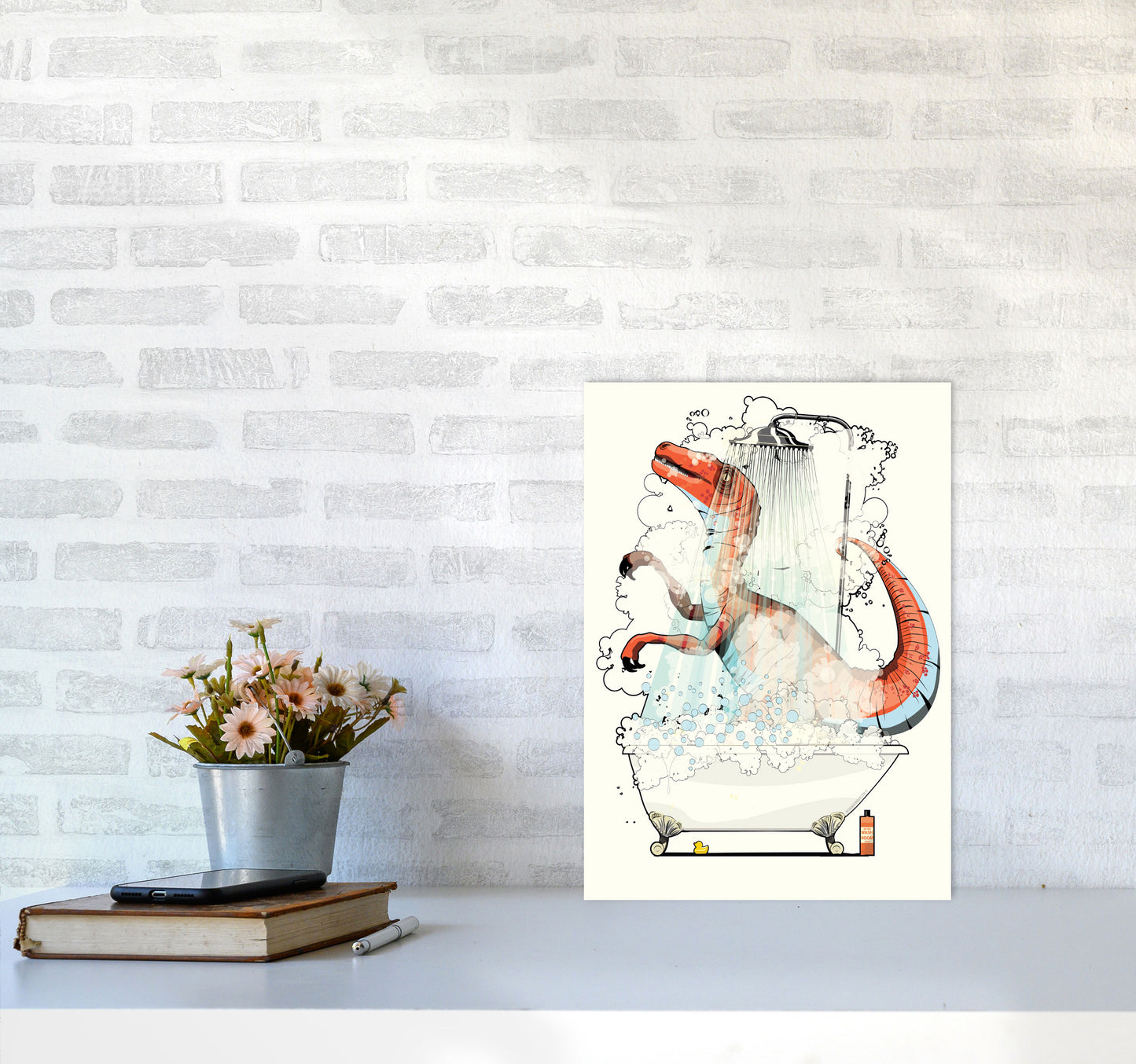 Velociraptor Bathroom by Wyatt9 A3 Black Frame